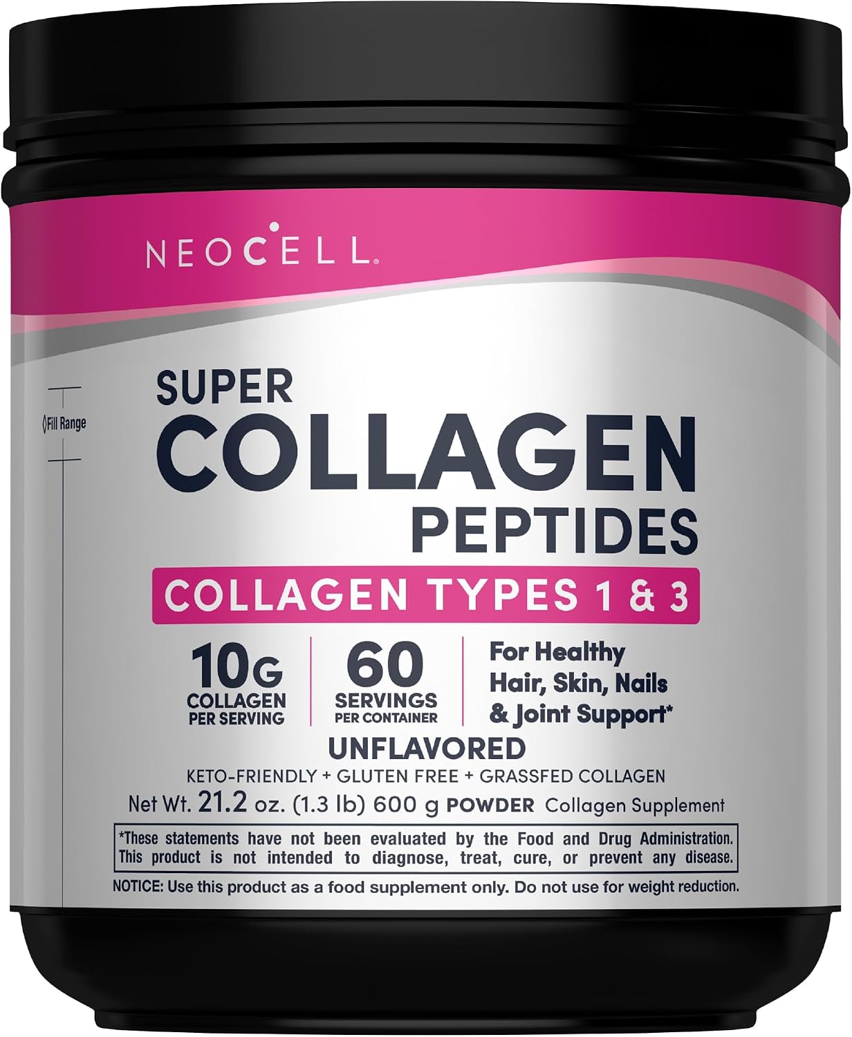 NeoCell Grassfed Collagen Peptides Powder | 7 oz | Unflavored | for Women and Men | Hair, Skin, & Nails
