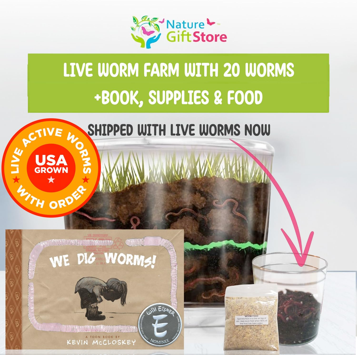 Worm Farm for Kids Kit with 20 Live Composting Worms, All-in-One Bundle | Watch composting in action with this complete kit with live worms included, all-in-one bundled engaging science project