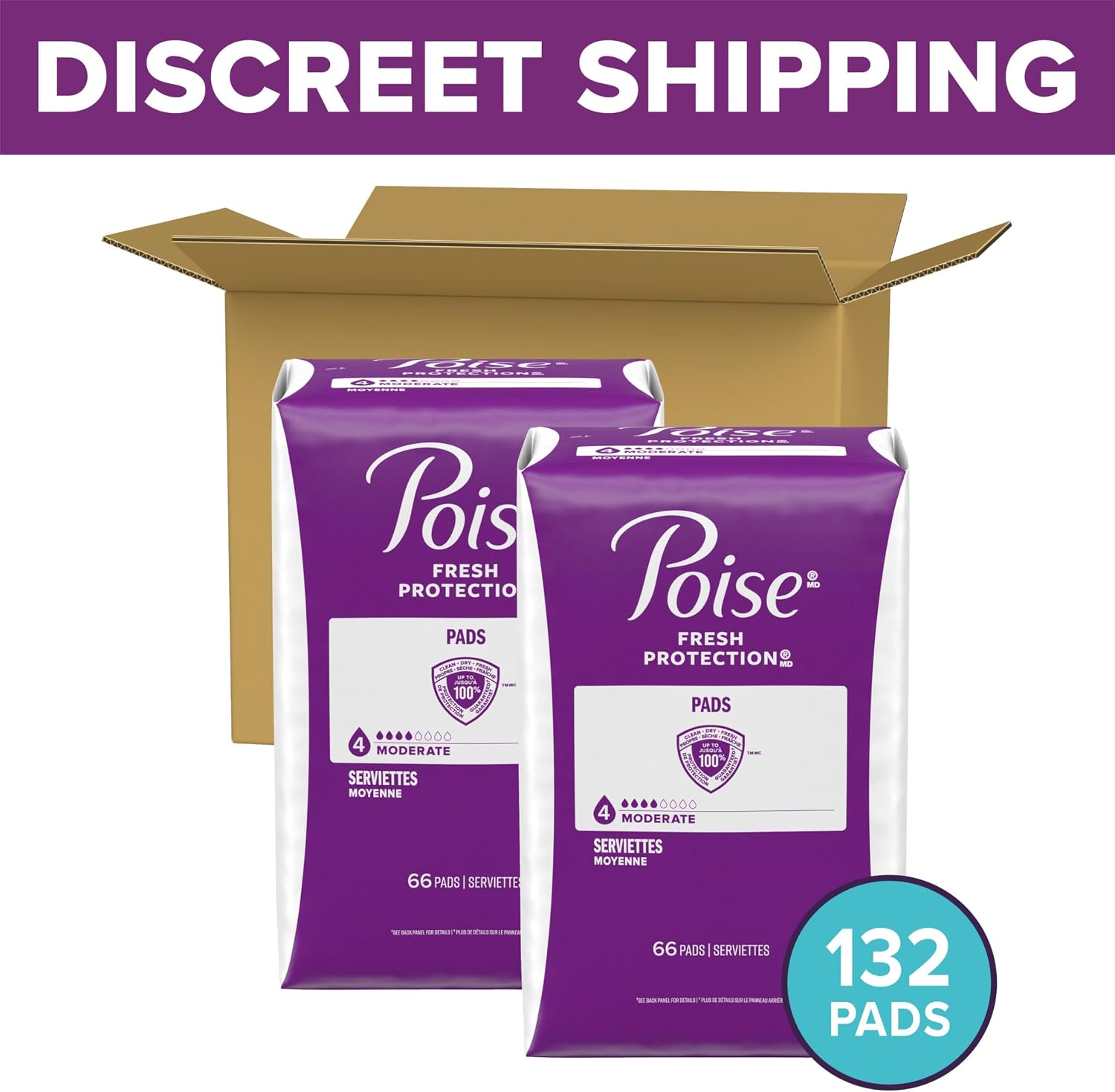 Poise Incontinence & Postpartum Pads for Bladder Leaks, 4 Drop Moderate Absorbency, Regular Length, 20 Count, Packaging May Vary