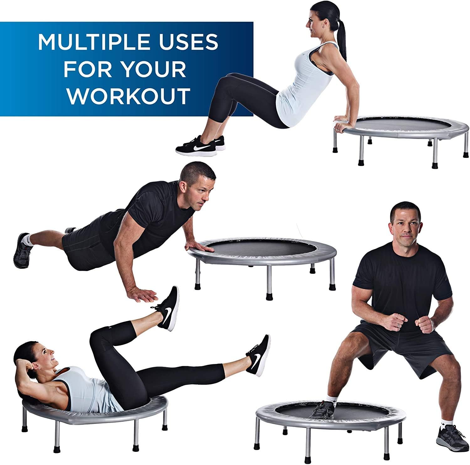 Stamina 36" Foldable Mini Trampoline Rebounder for Adults with Smart Workout App, Black - Portable Fitness Equipment for Home Gym, Cardio and Jumping Training Exercise