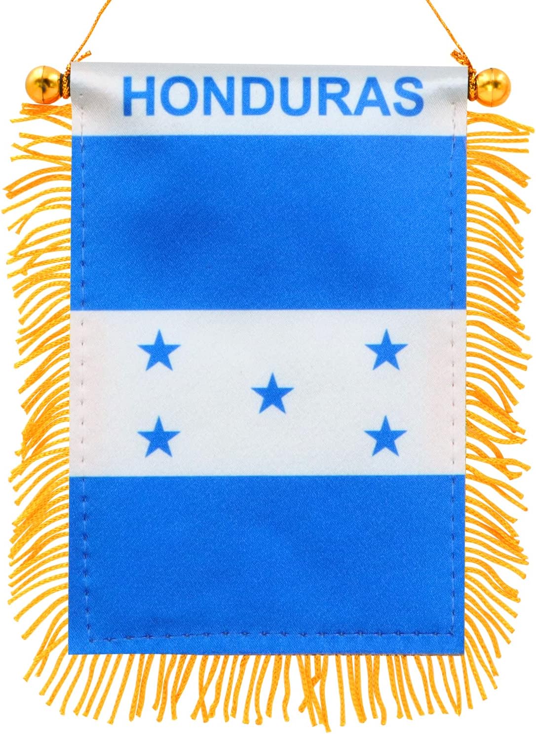 Anley 4 X 6 Inch Nicaragua Fringy Window Hanging Flag - Mini Banner & Car Rearview Mirror Décor - Fringed Nicaraguan Hanging Flag with Suction Cup