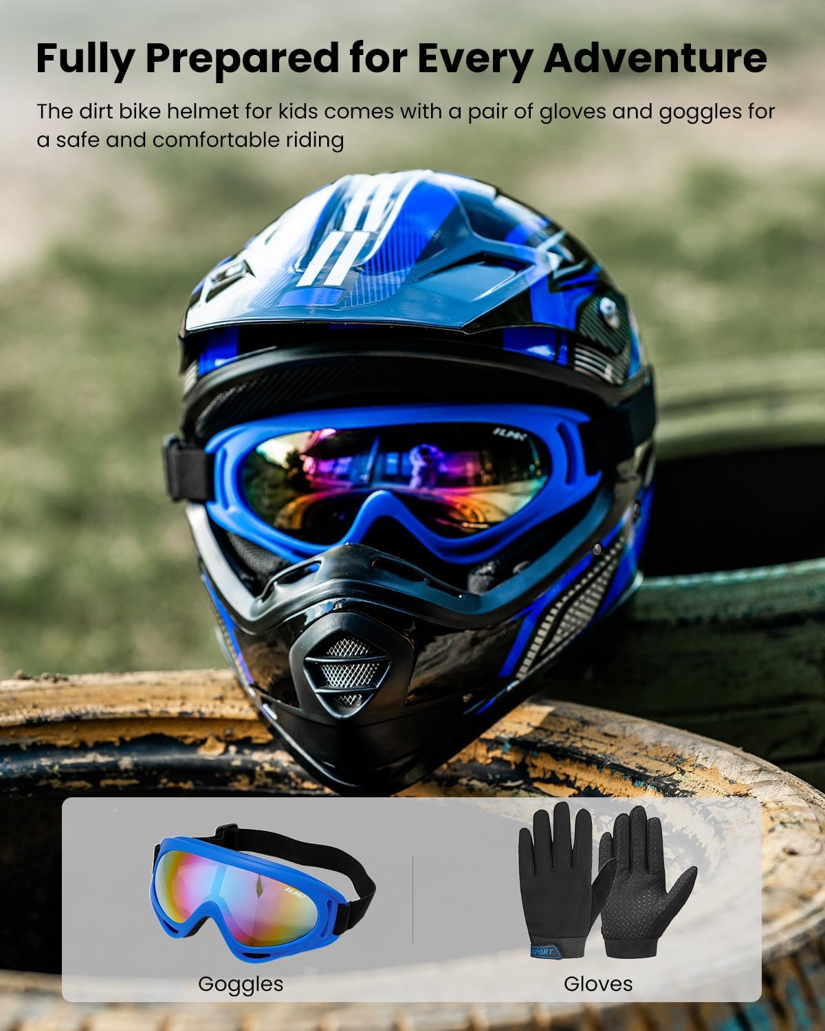 ILM Youth Kids ATV Motocross Helmet Goggles Sports Gloves Dirt Bike Motorcycle Off Road DOT Approved B07 (Youth-L, Matte Black)
