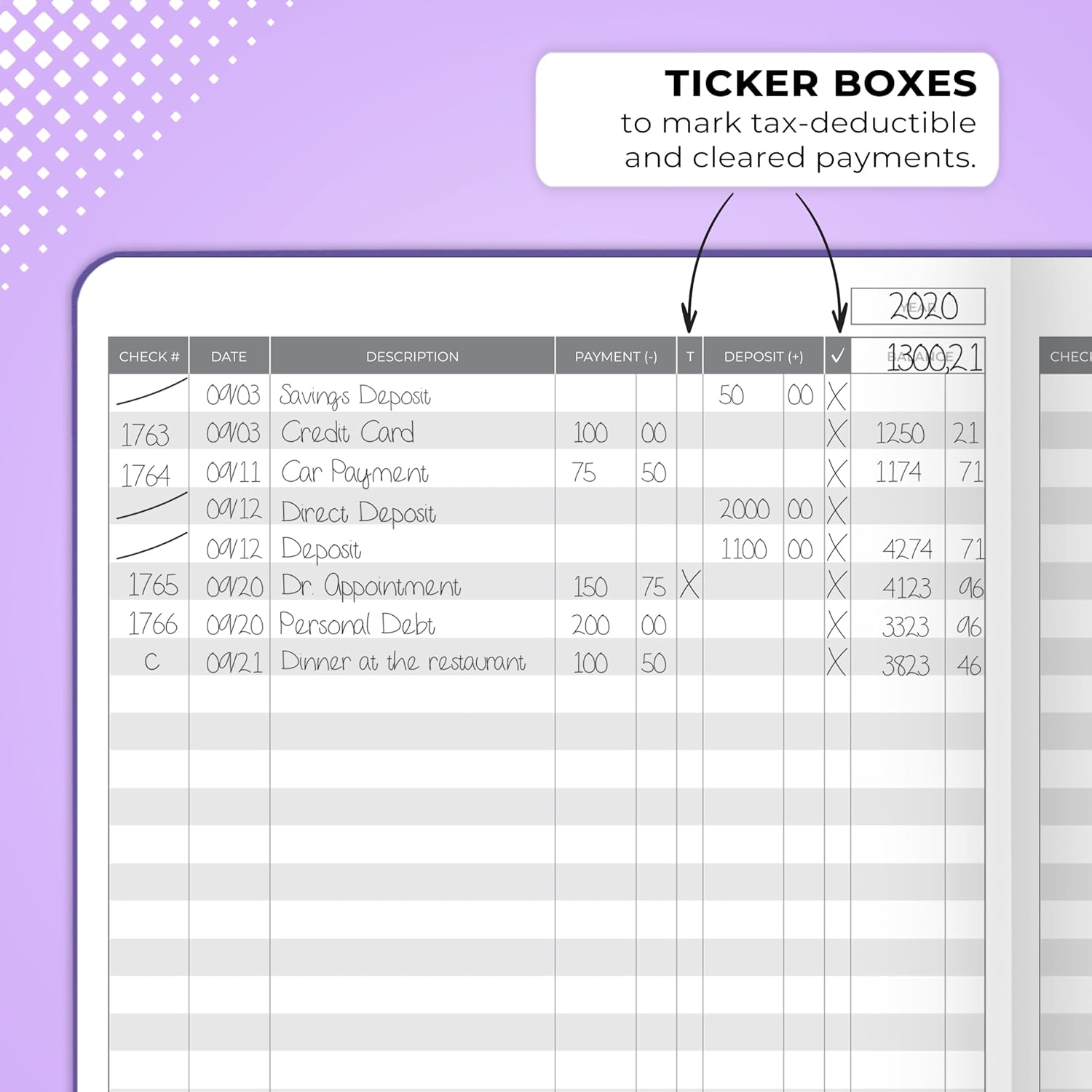 Clever Fox Check Register Book, Checkbook Ledger, 5.8x8.3 Purple