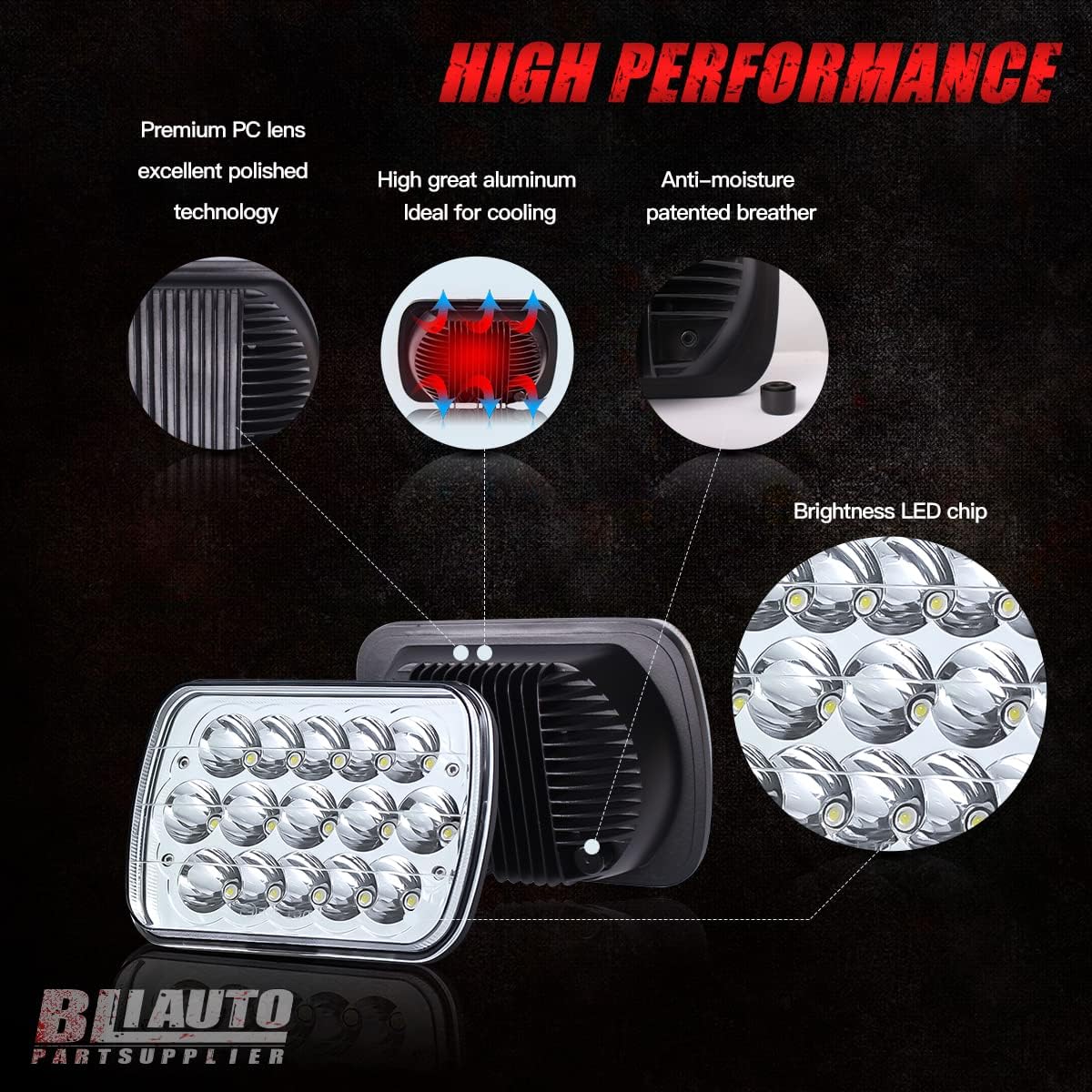 5x7 LED lights Dot Approved Rectangle 7x6 LED 2PCS with Hi/Low Sealed Beam For Trucks Jeep Cherokee XJ Ford Van Replacement 6054 H5054