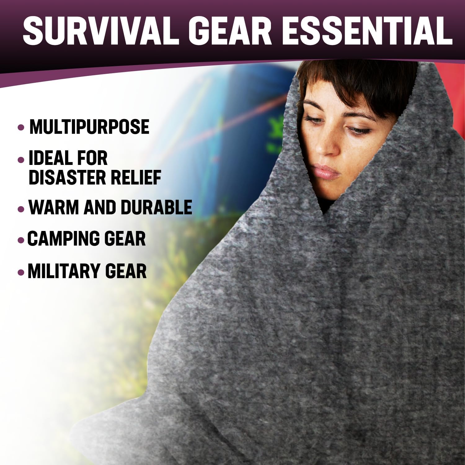 Kemp USA Wool Blanket 60 x 84 Inch Fire Retardant Military Survival Camping