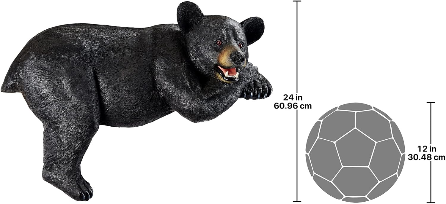 Design Toscano Lemont the Lovable Lounger Climbing Black Bear Roof Mount Outdoor Garden Statue, 34 Inch Long, Cast Stone Resin, Woodland Black Finish