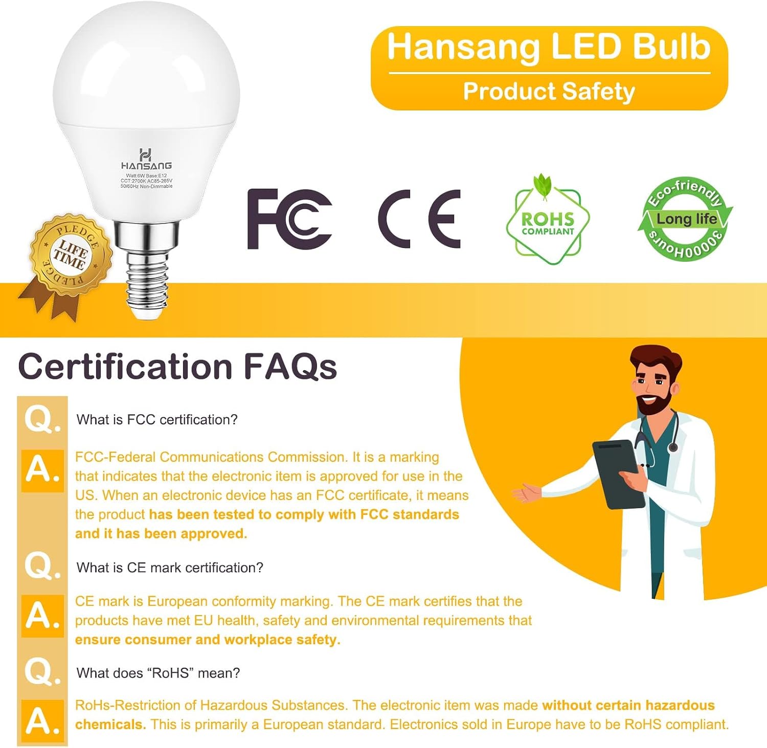 E12 LED Bulb 60W Equivalent Candelabra Light Bulbs 2700K Warm White | Small Base Light Bulb, 6W A15 LED Ceiling Fan Light Bulbs, CRI85+, 120V 600LM Round Bulb for Chandelier, Non-Dimmable 6 Pack