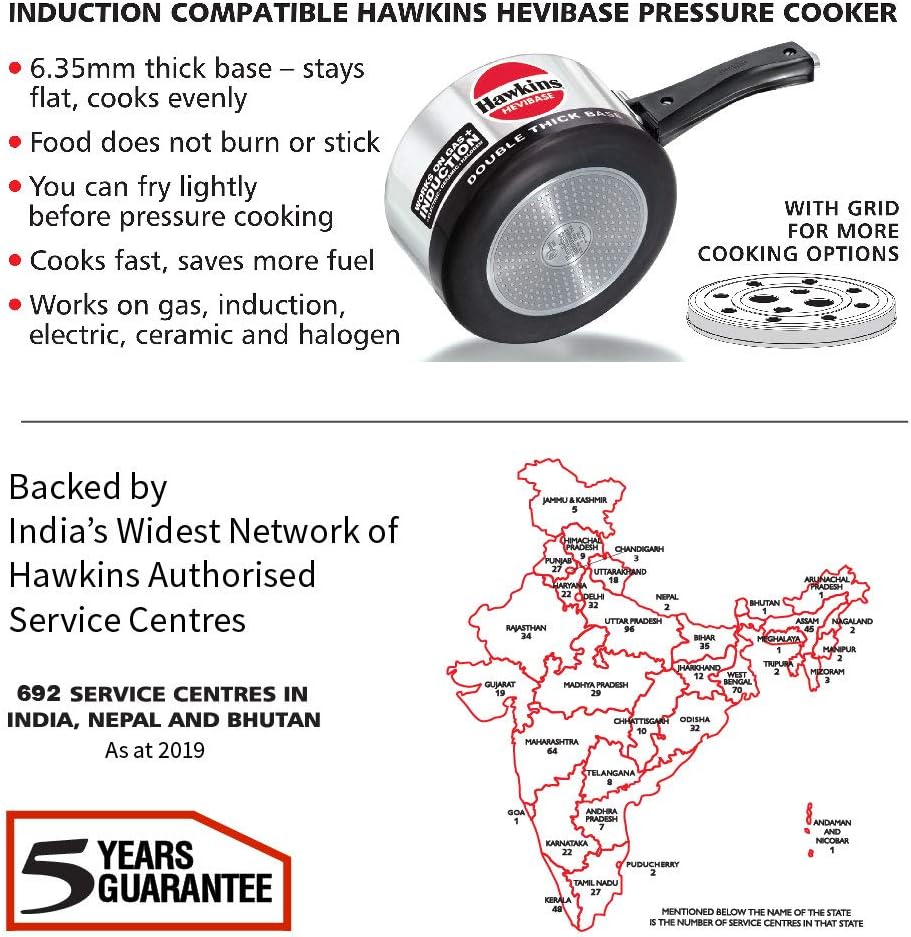 Hawkins Aluminium 5 Litre Hevibase Pressure Cooker, Induction Inner Lid Cooker, Silver (Ih50)