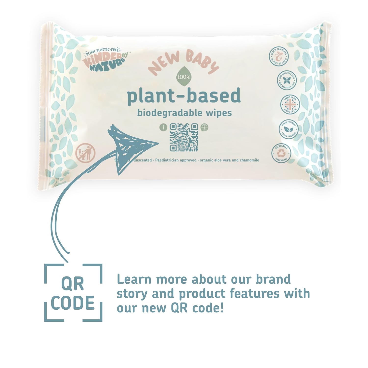 Kinder by Nature Plant Based Baby Wipes - 100% Biodegradable & Compostable, 672 Count (12 Packs of 56) - 99% Plant-Based Ingredients