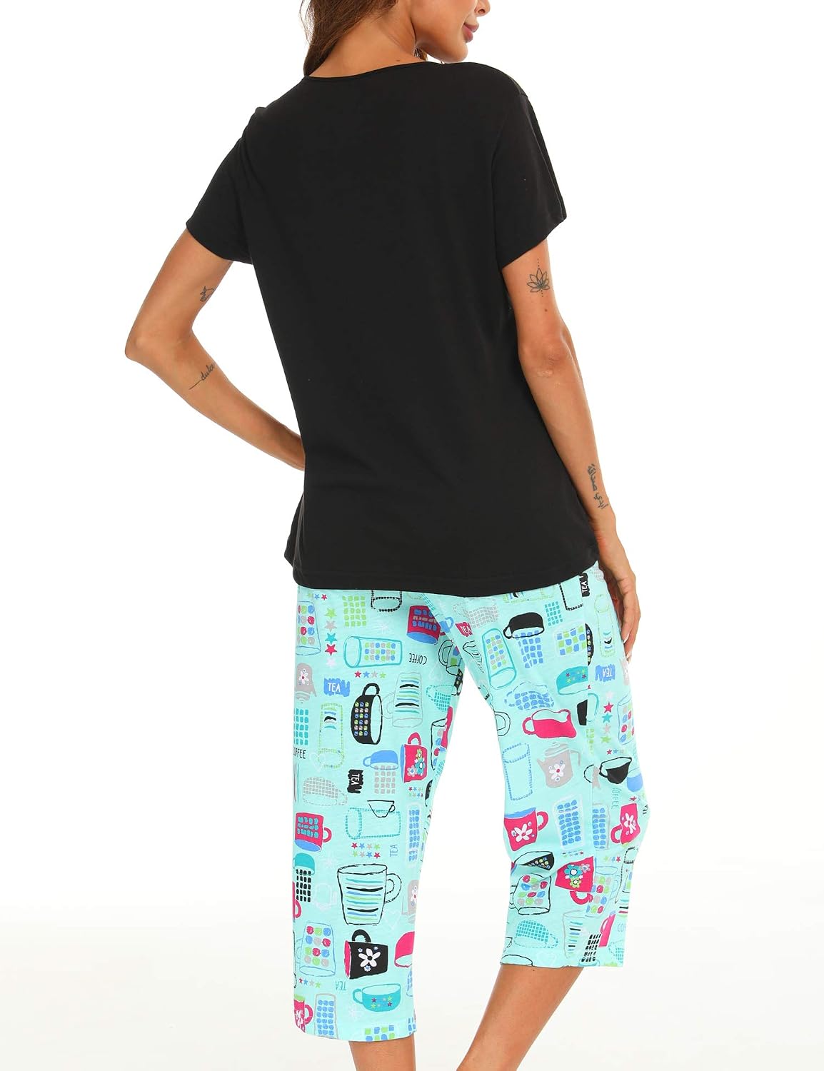 ENJOYNIGHT Womens Pajama Set Cotton Summer Pj Top with Capri Pant Sleepwear
