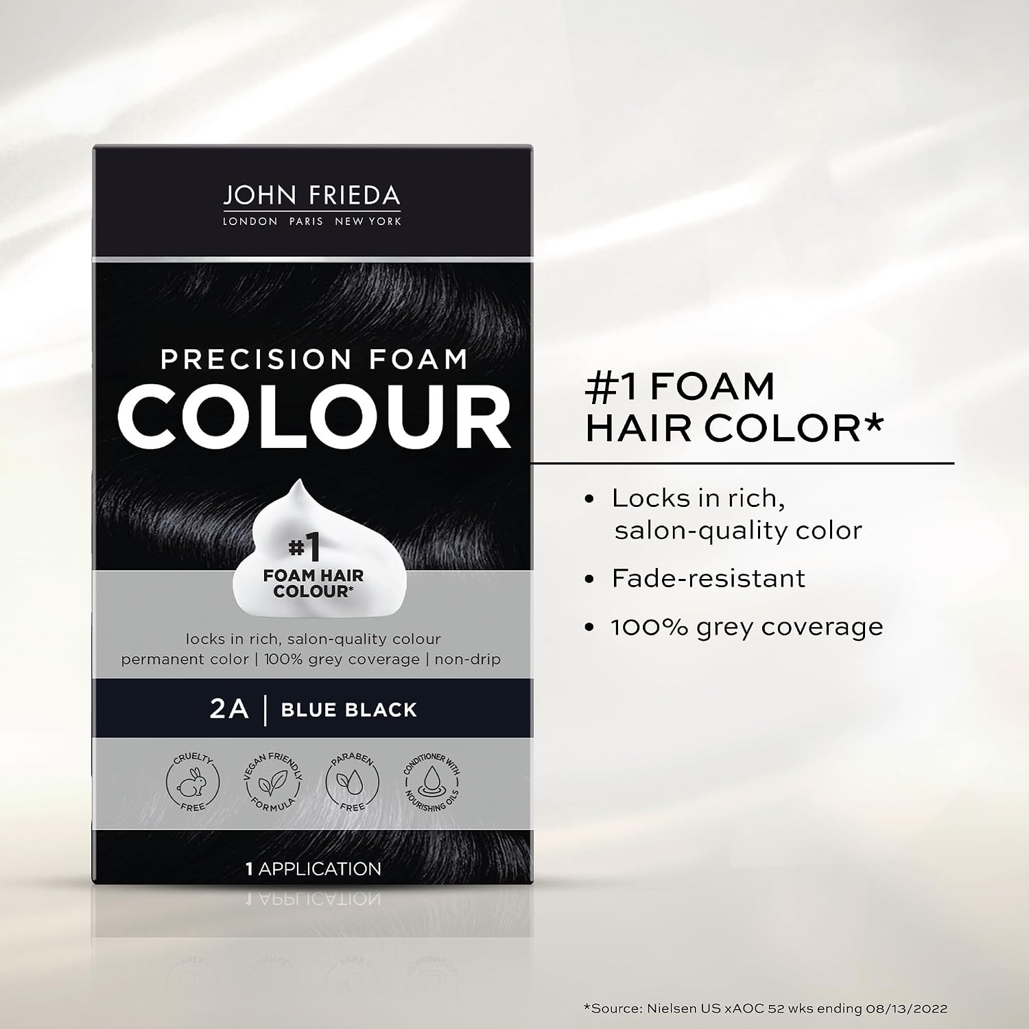 John Frieda Precision Foam Colour Light Natural Blonde 9N, 1 Application | Full Gray Coverage, Anti-Fade Color, Light Blonde Tone, Deep Saturation, Easy Foam Application