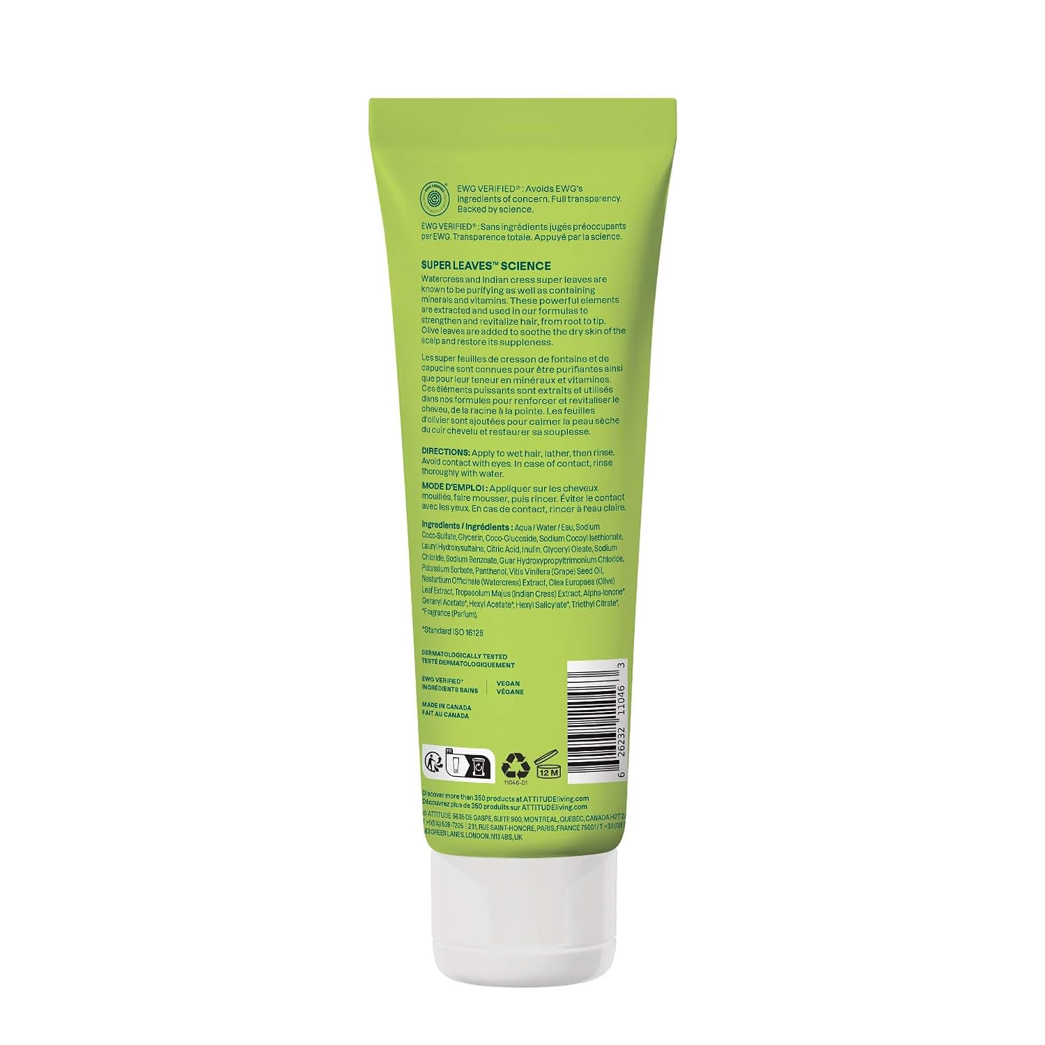 ATTITUDE Clarifying Hair Shampoo, EWG Verified, Restores Shine, Naturally Derived Ingredients, Vegan and Plant Based, Lemon Leaves and White Tea, 16 Fl Oz