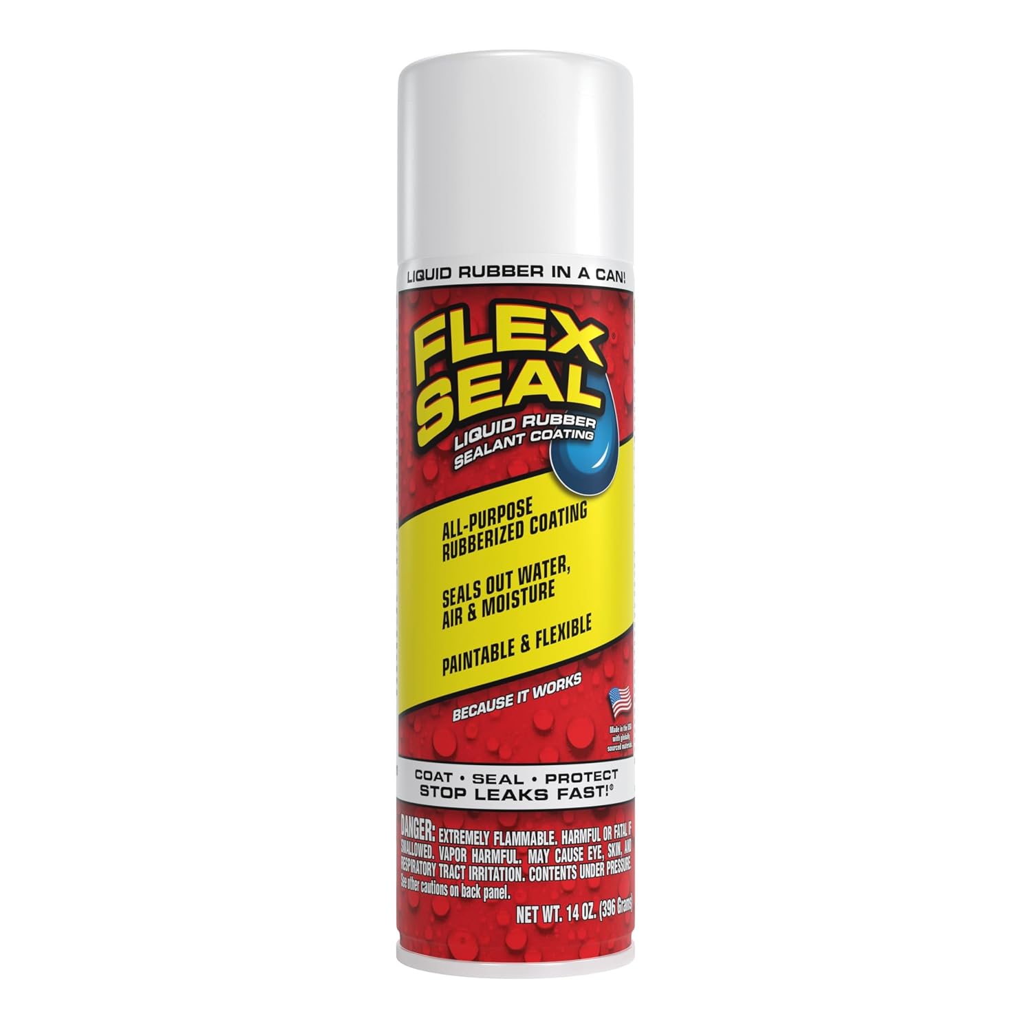 Flex Seal, 14 oz, White, Stop Leaks Instantly, Waterproof Rubber Spray On Sealant Coating, Perfect for Gutters, Wood, RV, Campers, Roof Repair