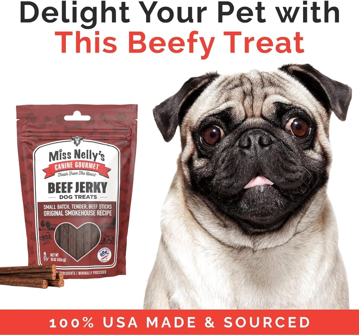 Miss Nelly's- All Natural Beef Jerky Dog Treats Made in USA Only, 16 oz Bag