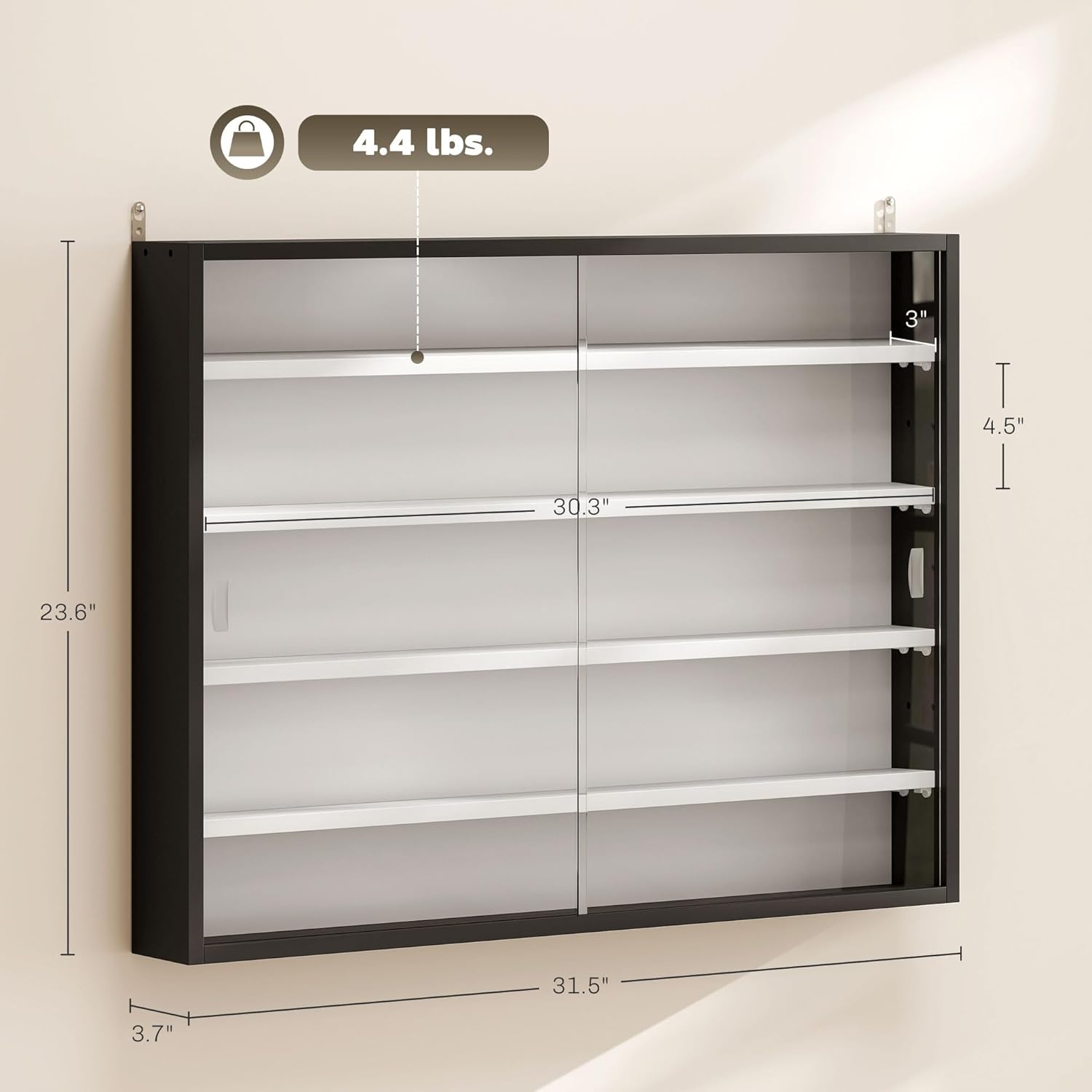 HOMCOM 5-Tier Display Cabinet, Glass Door Cabinet with Adjustable Shelves, Wall-Mounted Display Case for Playroom, Bedroom, Black