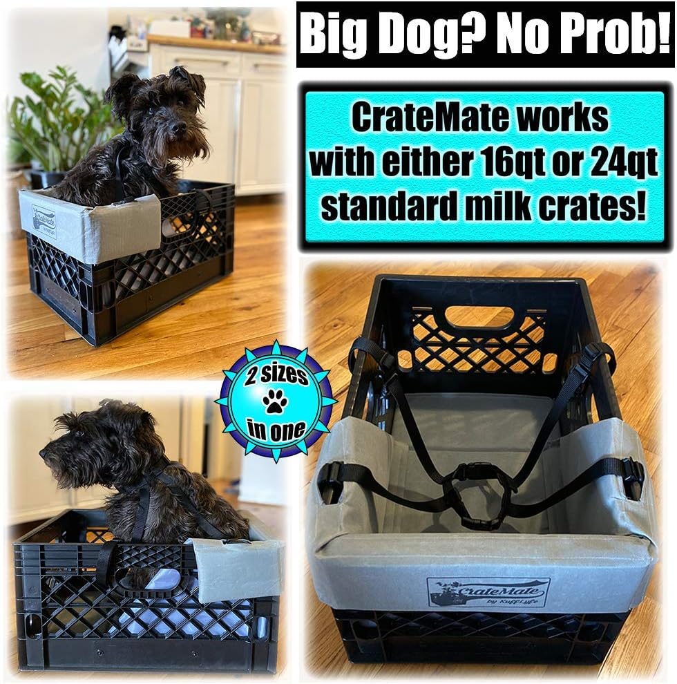 DIY Conversion/Bike Dog Carrier Package (Crate NOT Included) Padded Liner is 2 Sizes in One + 4 Point Safety Harness & Heavy Duty Fasteners Holds