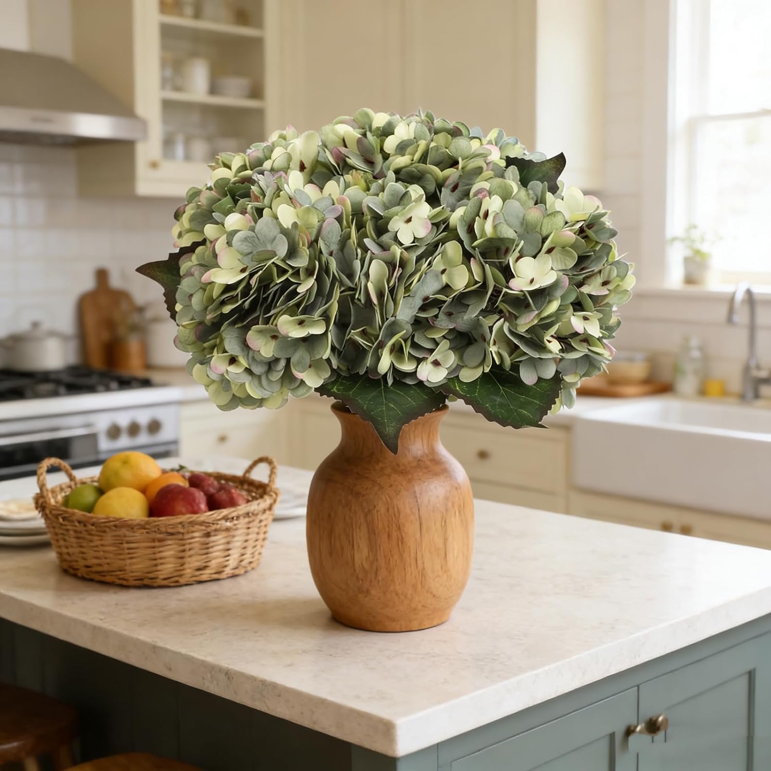Kimura's Cabin 6pcs Silk Hydrangeas Artificial Flowers,Deep Lake Blue
