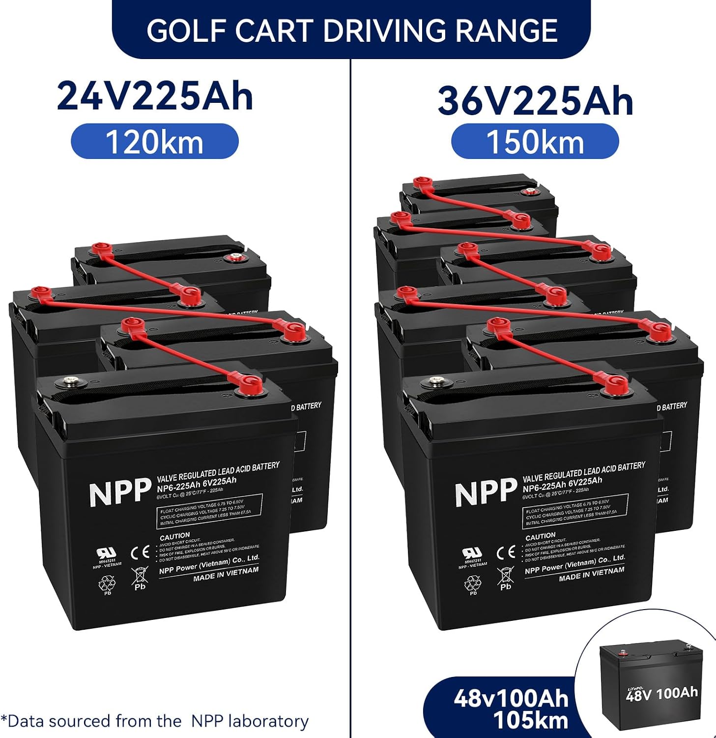 NPP 6V 225Ah AGM SLA Battery with T16 (M8) Terminal for Golf Cart (2 Pcs)
