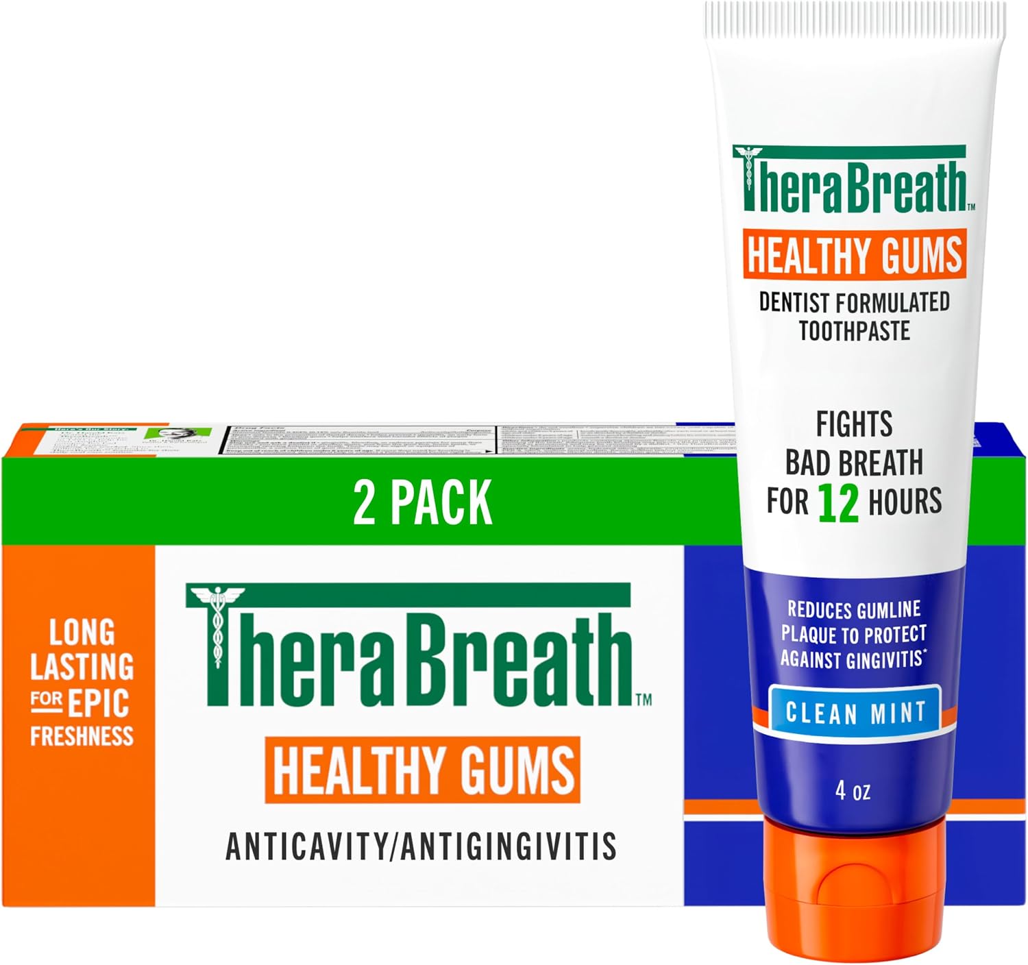 TheraBreath Healthy Gums Oral Rinse, Antigingivitis, Clean Mint Flavor, Dentist Formulated to Help Prevent Gingivitis and Support Gum Health, Alcohol Free, 16 Fl Oz (Pack of 2)