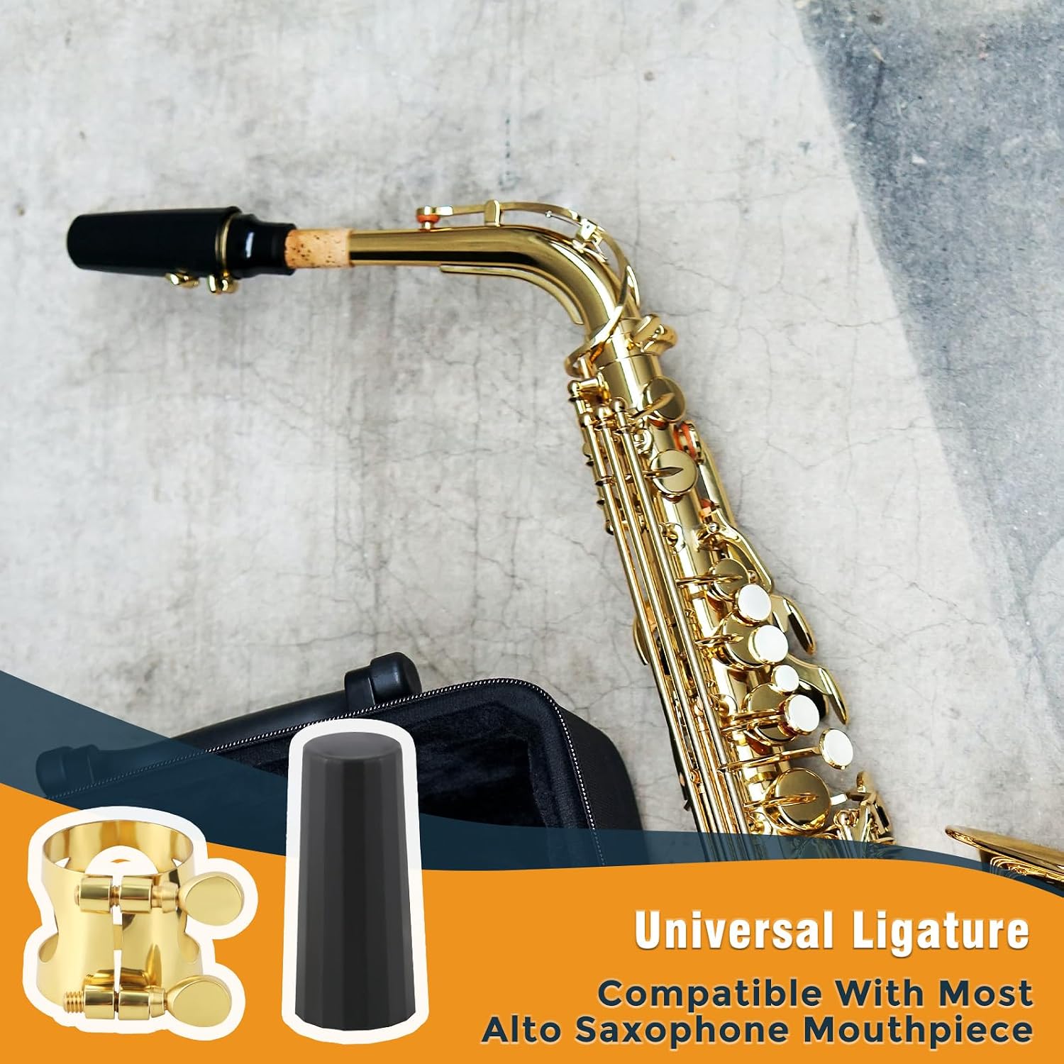 EASTROCK Alto Saxophone Ligature Kit, Metal Ligature for Saxophone Mouthpiece with Plastic Cap, Wind Musical Instruments Accessory for Beginner and Student