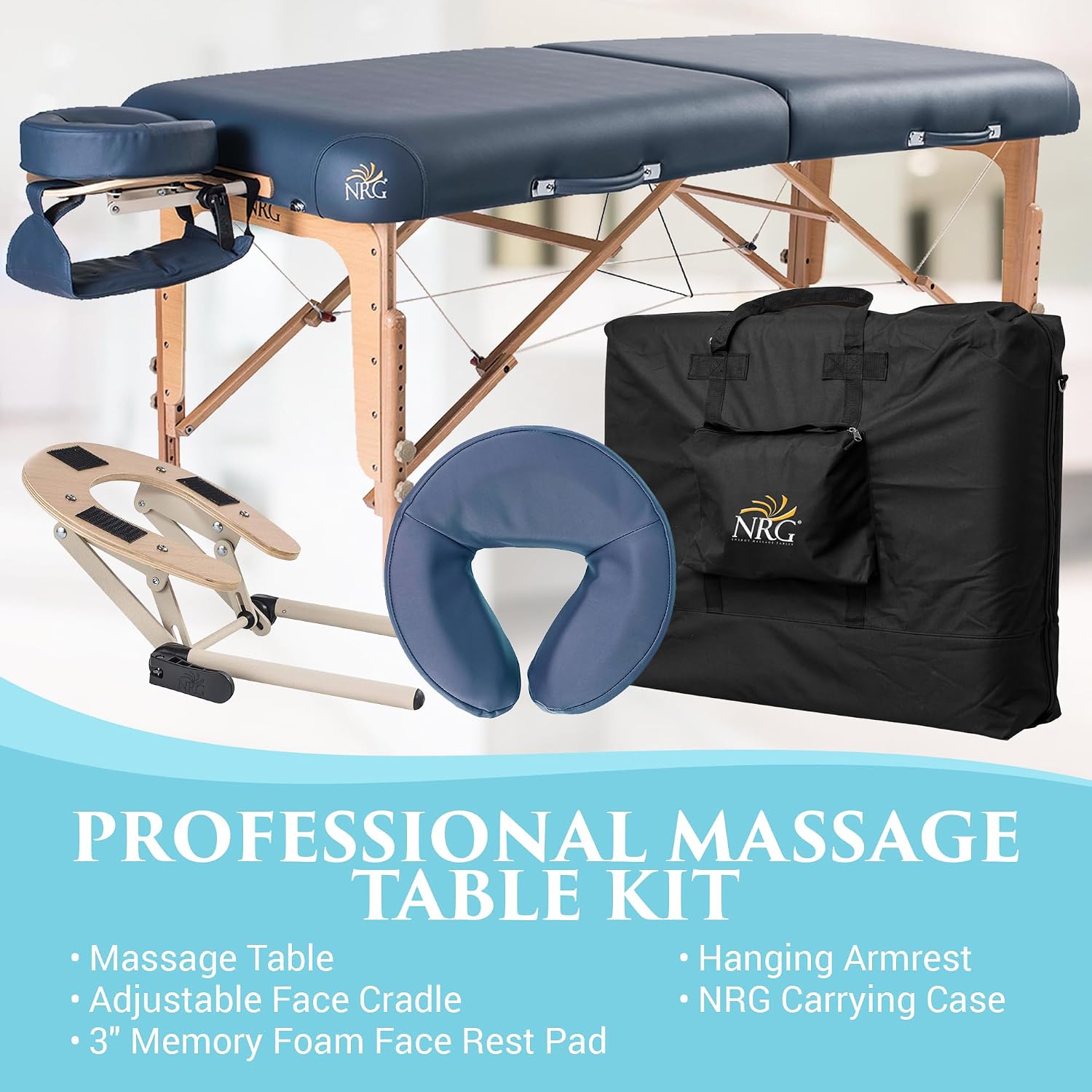 NRG Vedalux Portable Massage Table Package | Burgundy | Folding Lightweight Massage Bed | Professional Spa Table with Face Cradle, Hanging Armrest & Carrying Case