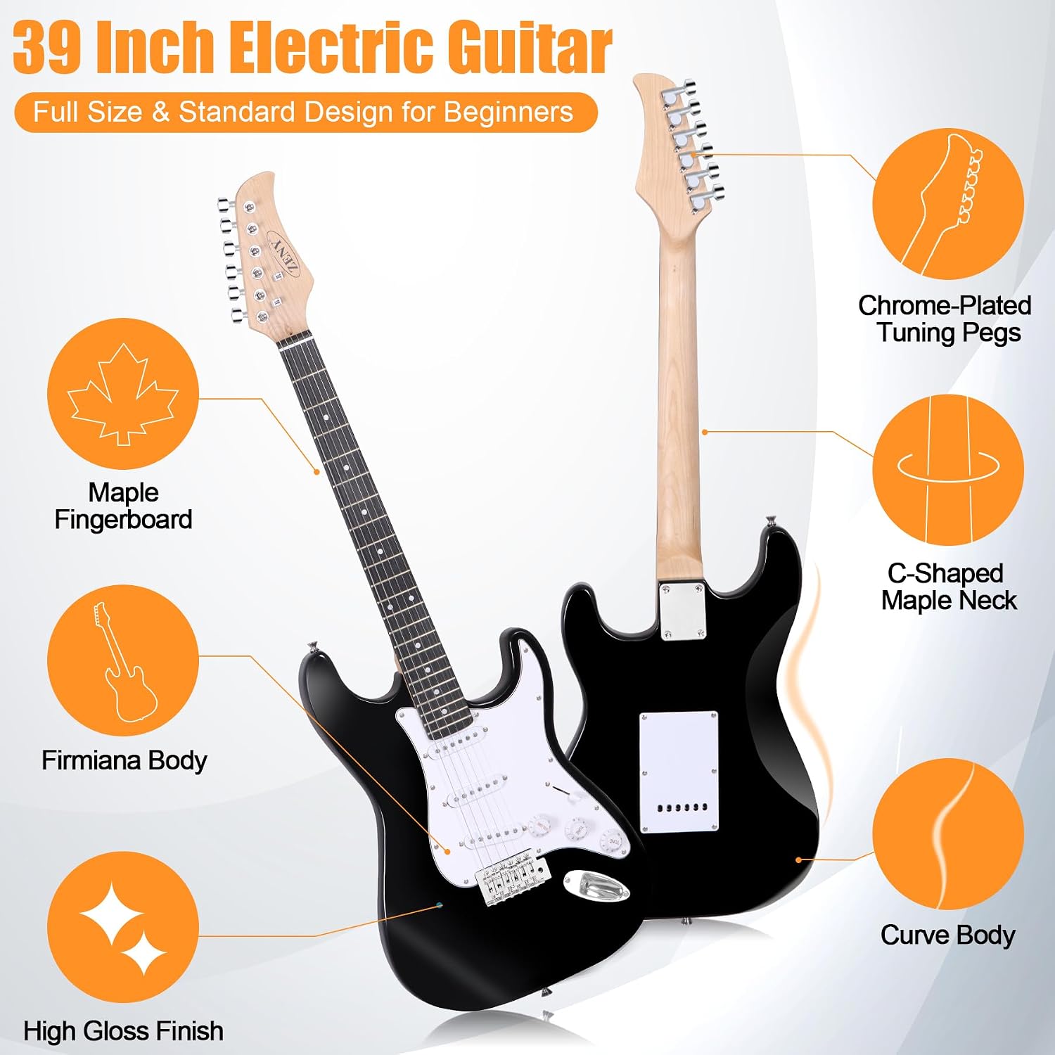 ZENY 39" Full Size Electric Guitar with Amp, Case and Accessories Pack Beginner Starter Package, Blue Ideal Christmas Thanksgiving Holiday Gift