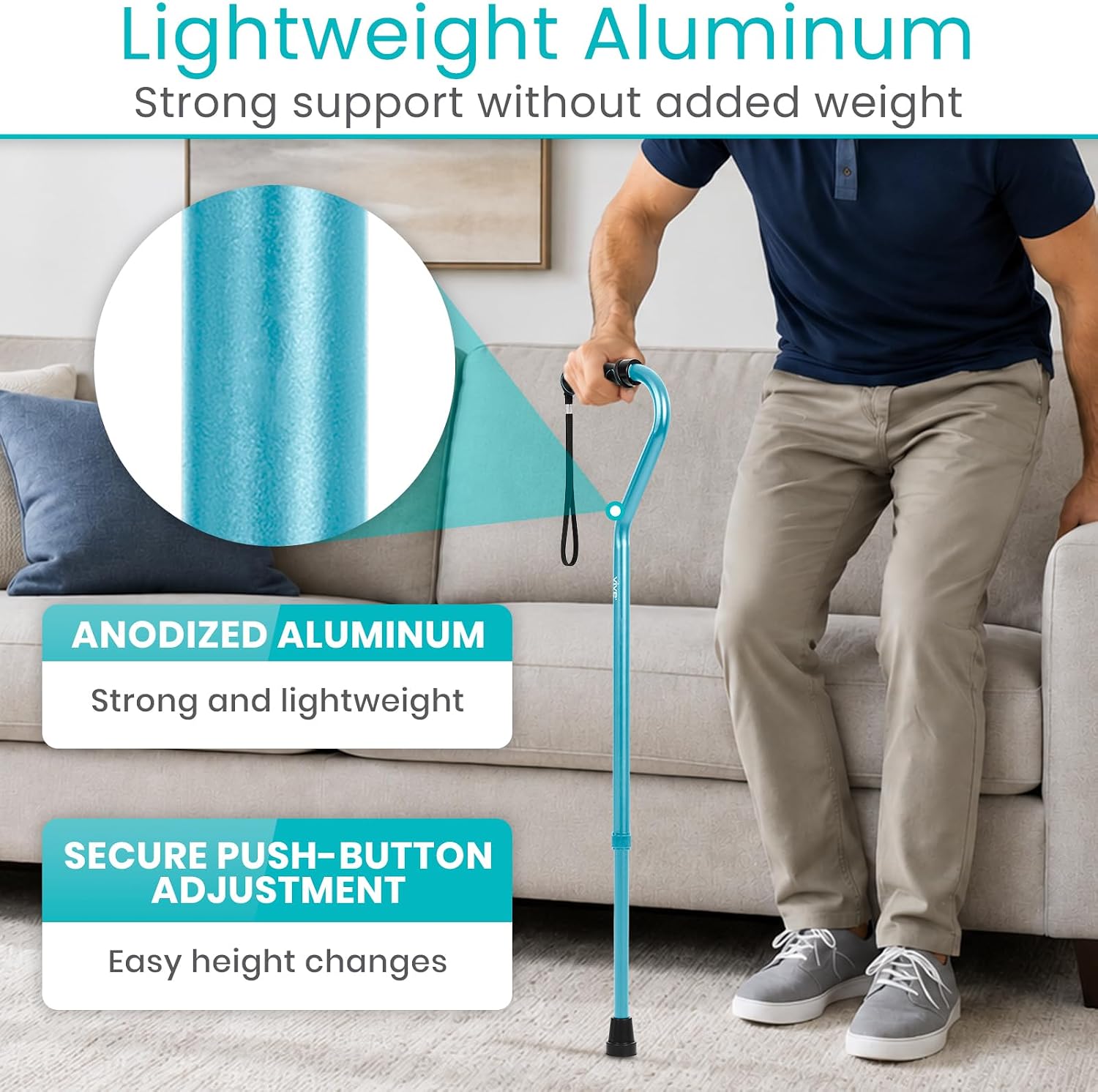 Vive Walking Cane for Women, Men, Elderly - Patented Offset Grip - Lightweight Adjustable Walking Aid with a Non-Slip Tip - Sturdy Balancing Mobility Aid for Seniors
