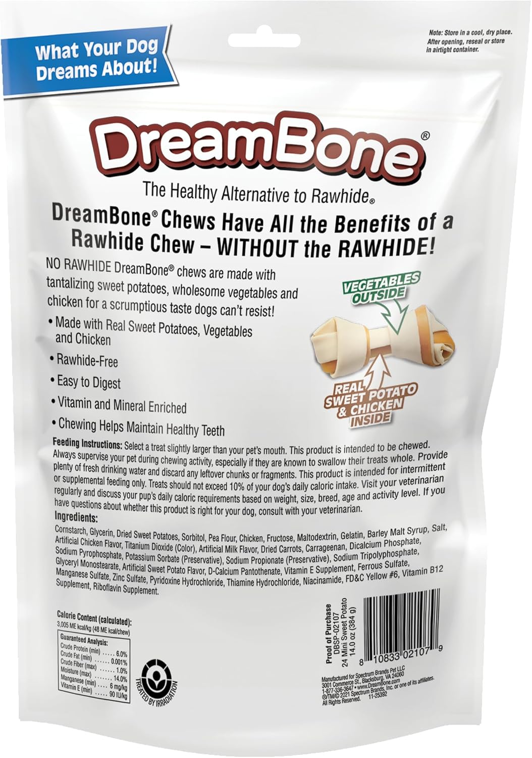 DreamBone Mini Bone Rawhide-Free Dog Treats With Real Protein, 24 Count | Daily Chew, Digests Safely and Completely, Made With Real Protein, Chicken and Veggies, For Adult Dogs