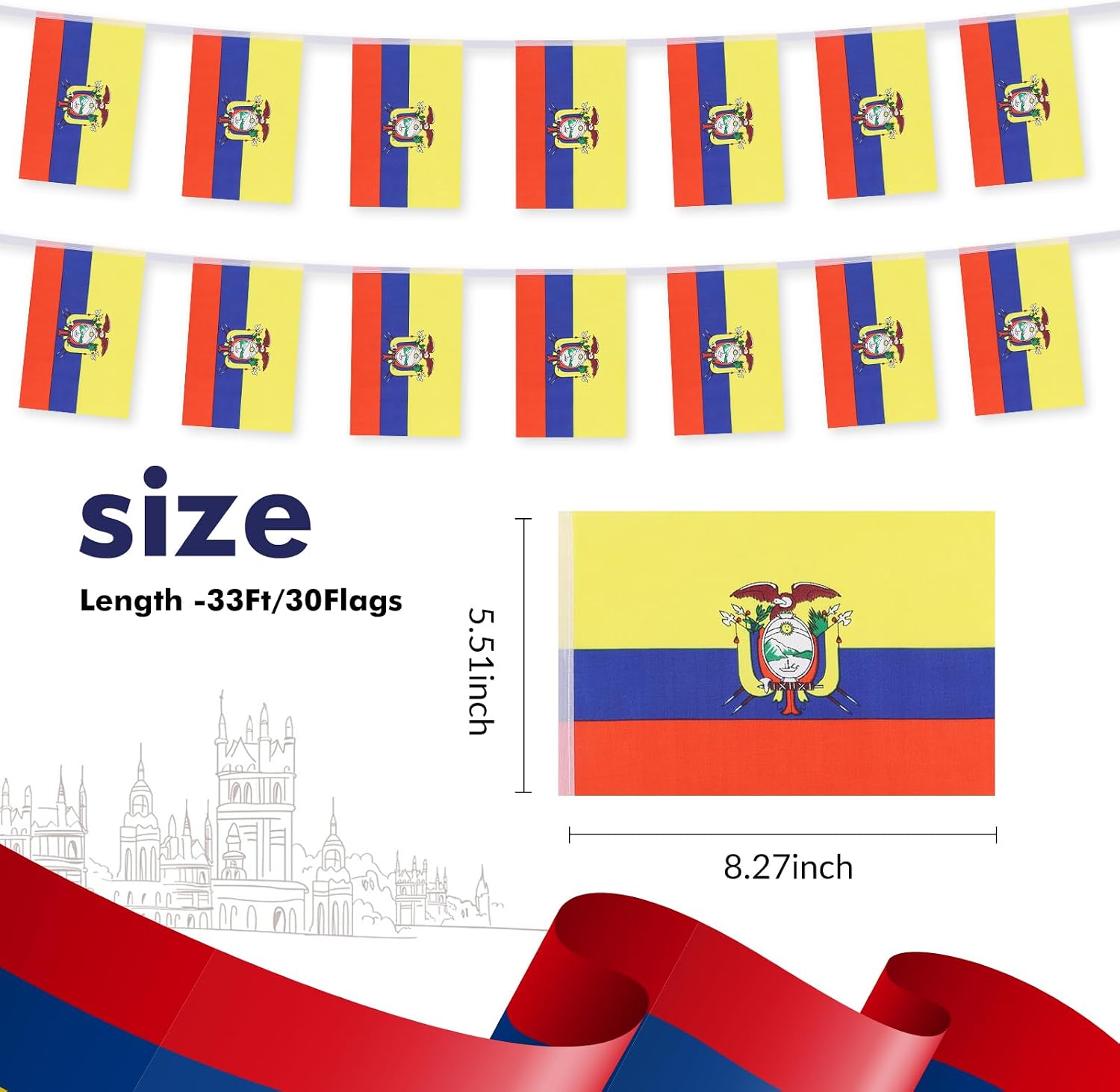 Nicaragua Flag Banner, Small Mini Nicaraguan Flags Patriotic Decoration for Party, Classroom, Sports Events, 33 Feet 30 Flags