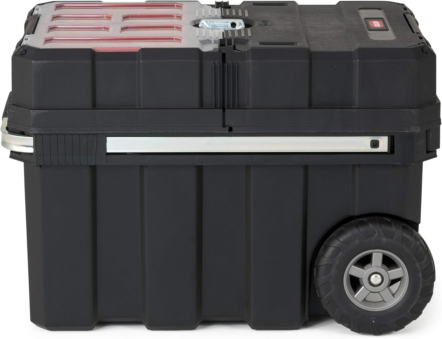 Keter Masterloader Resin Rolling Tool Box with Locking System and Removable Bins – Perfect Organization and Storage Chest for Power Drill, Tape Measure, and Screwdriver Set, Black | Black, Heavy Duty, Weatherproof, All Terrain Wheels, Durable, Easy Slide…