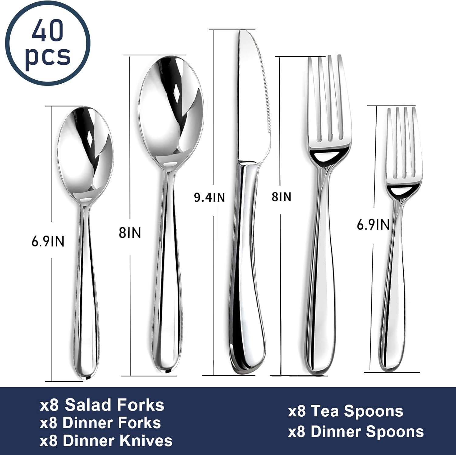 Silverware Set for 8, 40 Piece Stainless Steel Flatware Utensil Cutlery Set