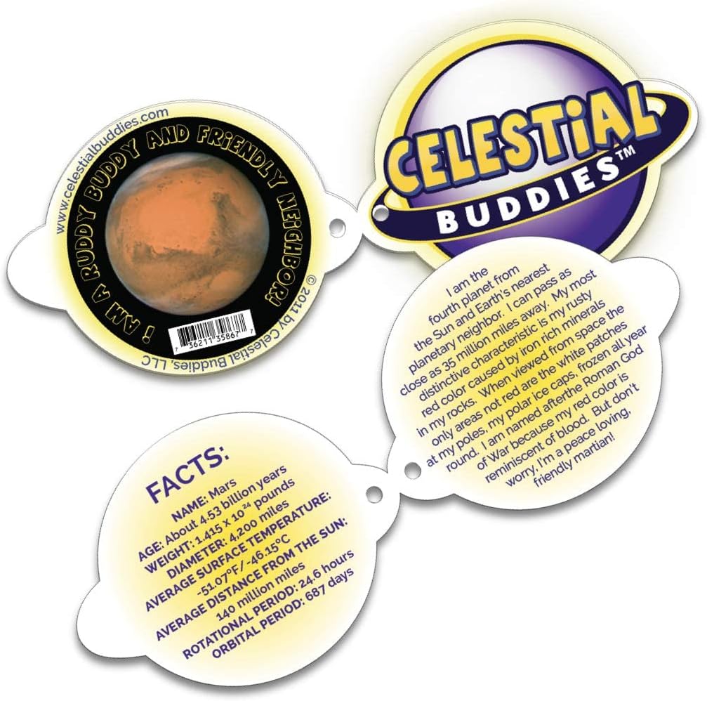 Celestial Buddies Mars Buddy | 9" Soft Stuffed Plush, Embroidered Features, Fun Red Planet Facts Tag for Kids – STEM Learning, Educational Gift