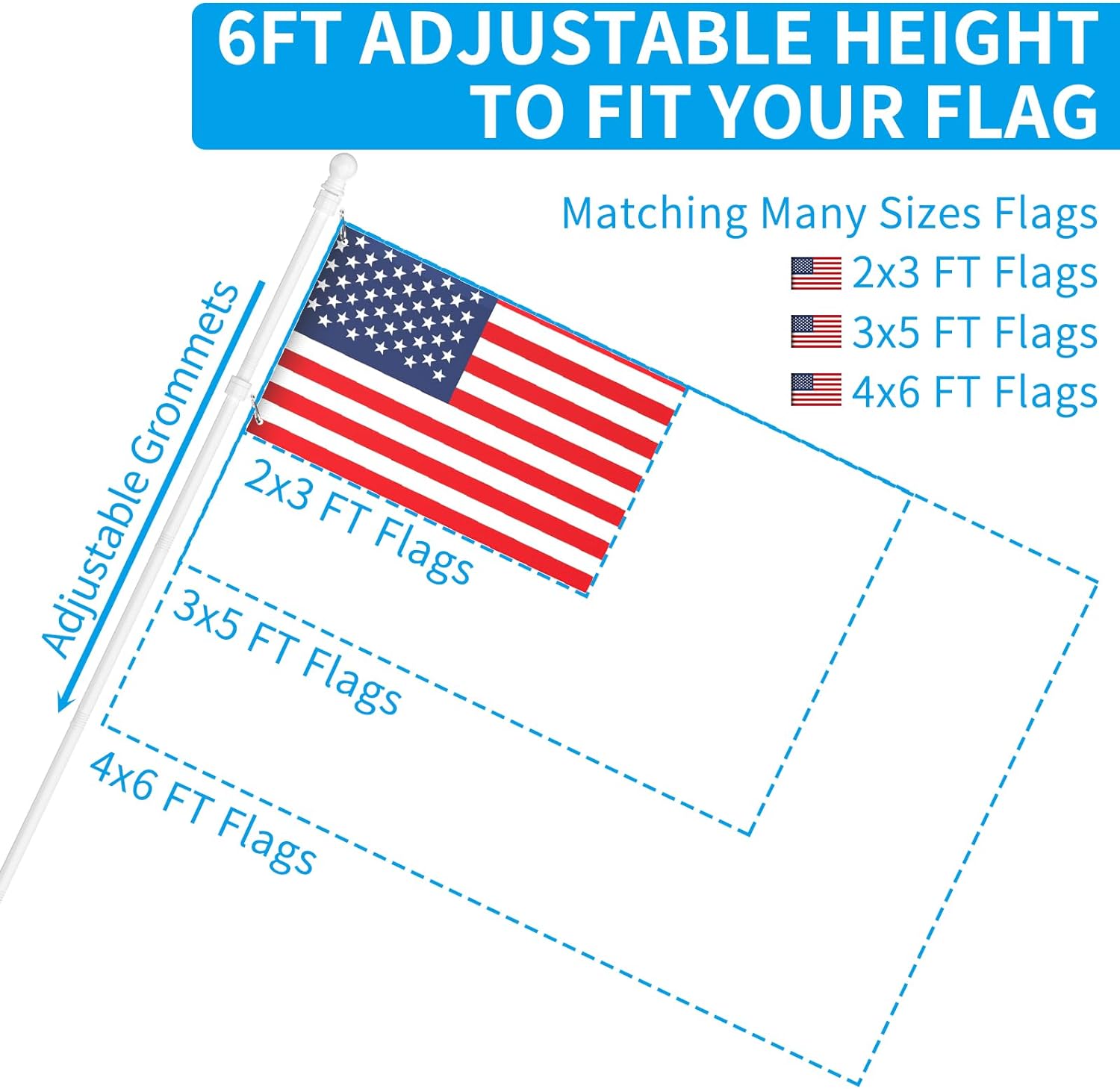 ZMTECH Flag Pole - Upgraded Bracket, 6 FT Stainless Steel Flag Poles for Outside House, Residential or Commerical