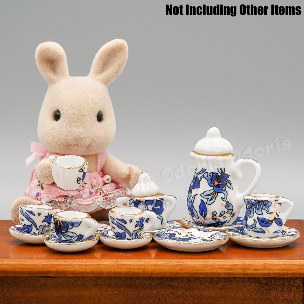 Odoria 1/12 Miniature Porcelain Tea Set 15Pcs Dollhouse Decoration Accessories, Grapes