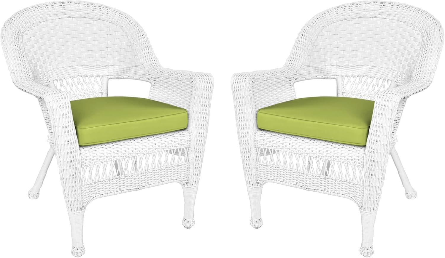 Jeco Wicker Chair with Green Cushion, Set of 2, White/W00206-