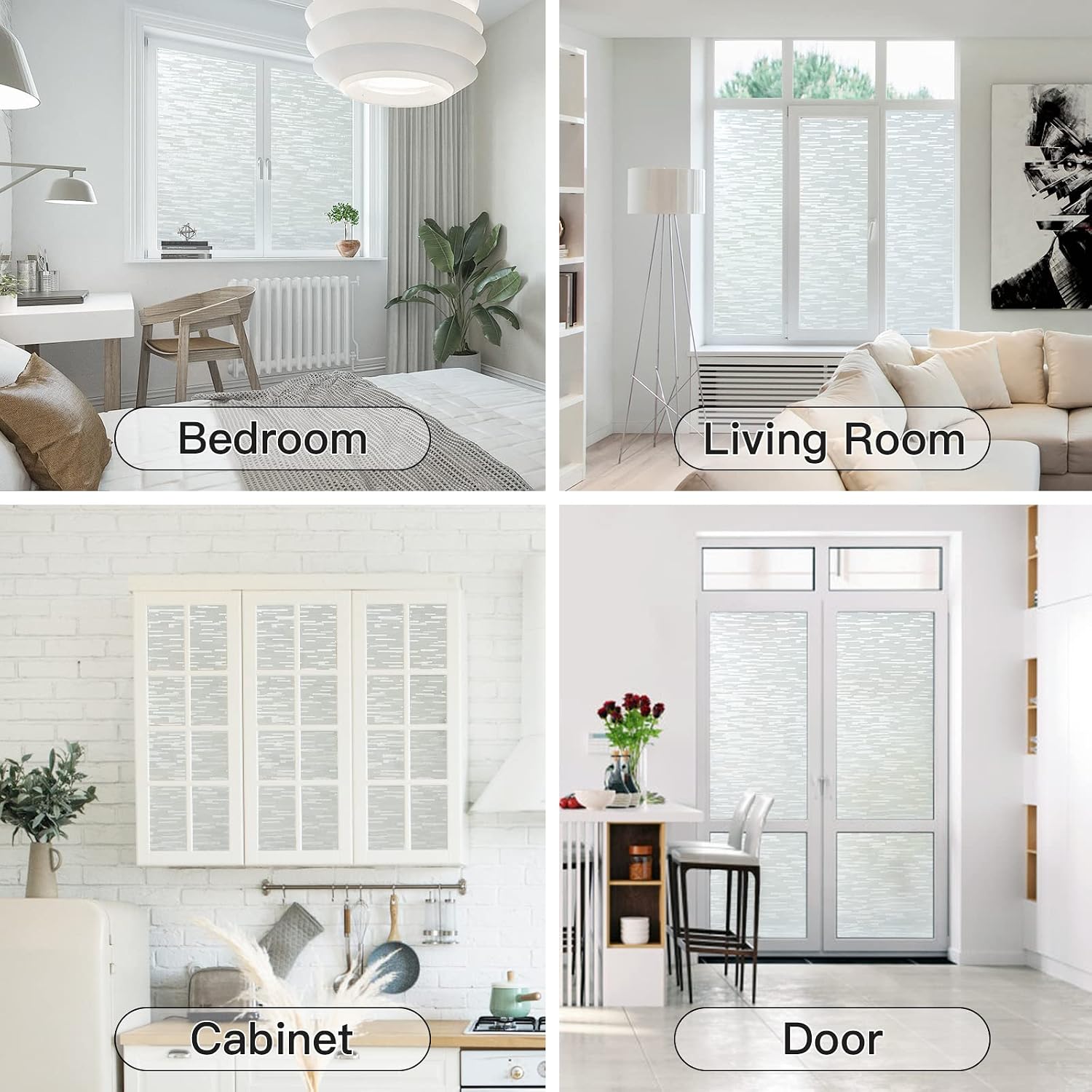 Haton Window Privacy Film, Frosted Stripe Non-Adhesive, 17.5" x 78.7"