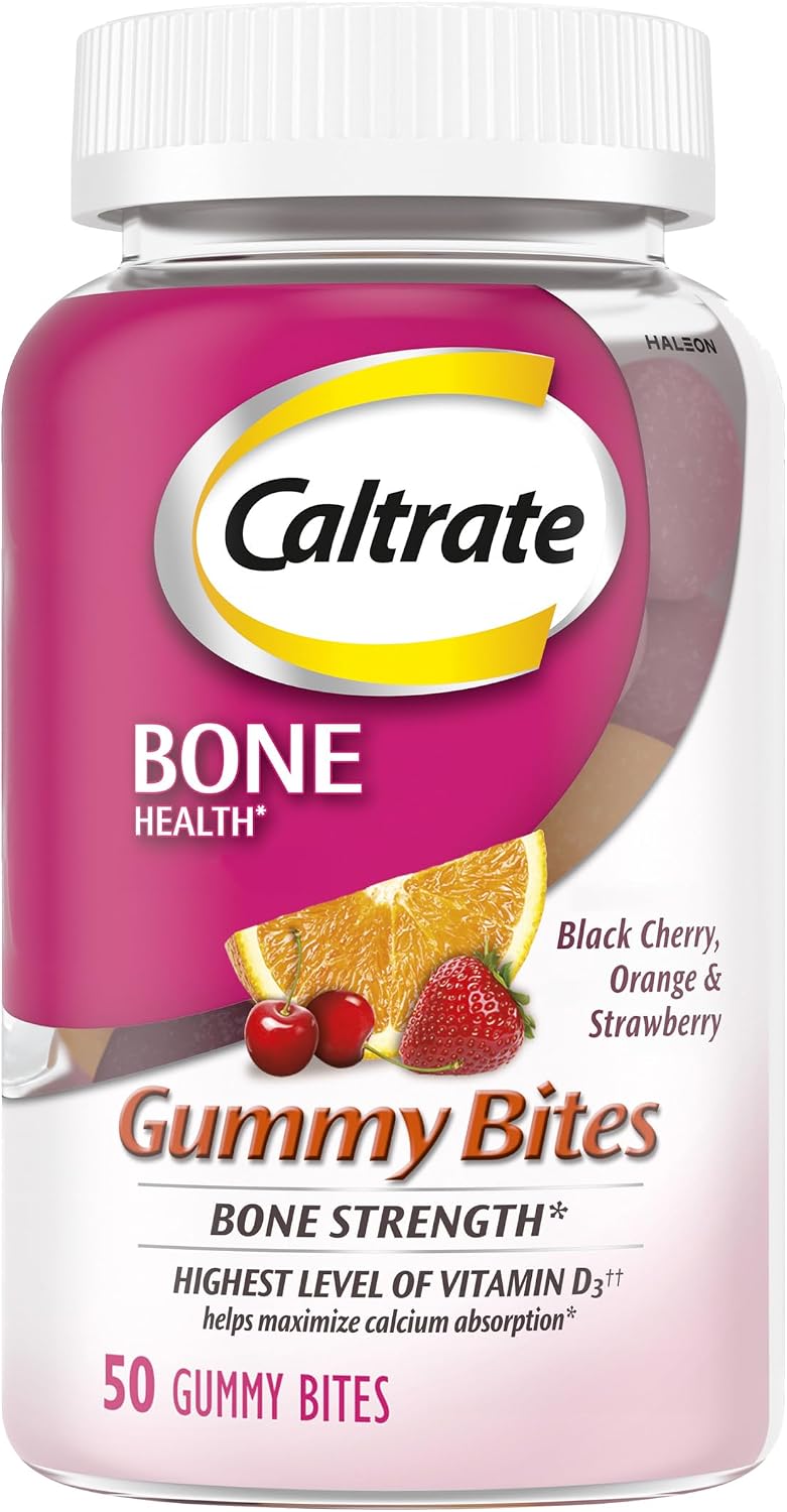 Caltrate Gummy Bites 600 Plus D3 Vitamin D and Calcium Supplement, 50 Count | Highest Level of Vitamin D3, Maximizes Calcium Absorption to Support Strong Bones and Daily Function