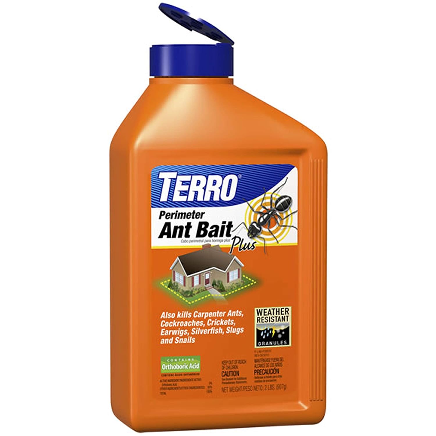 TERRO Perimeter Outdoor Ant Bait Plus, 2-Pack, 2 lb Shaker Canisters | Attracts and Kills Carpenter Ants, Roaches, Crickets, Earwigs, Silverfish, Slugs & Snails for Pest Control, 4-Week Protection