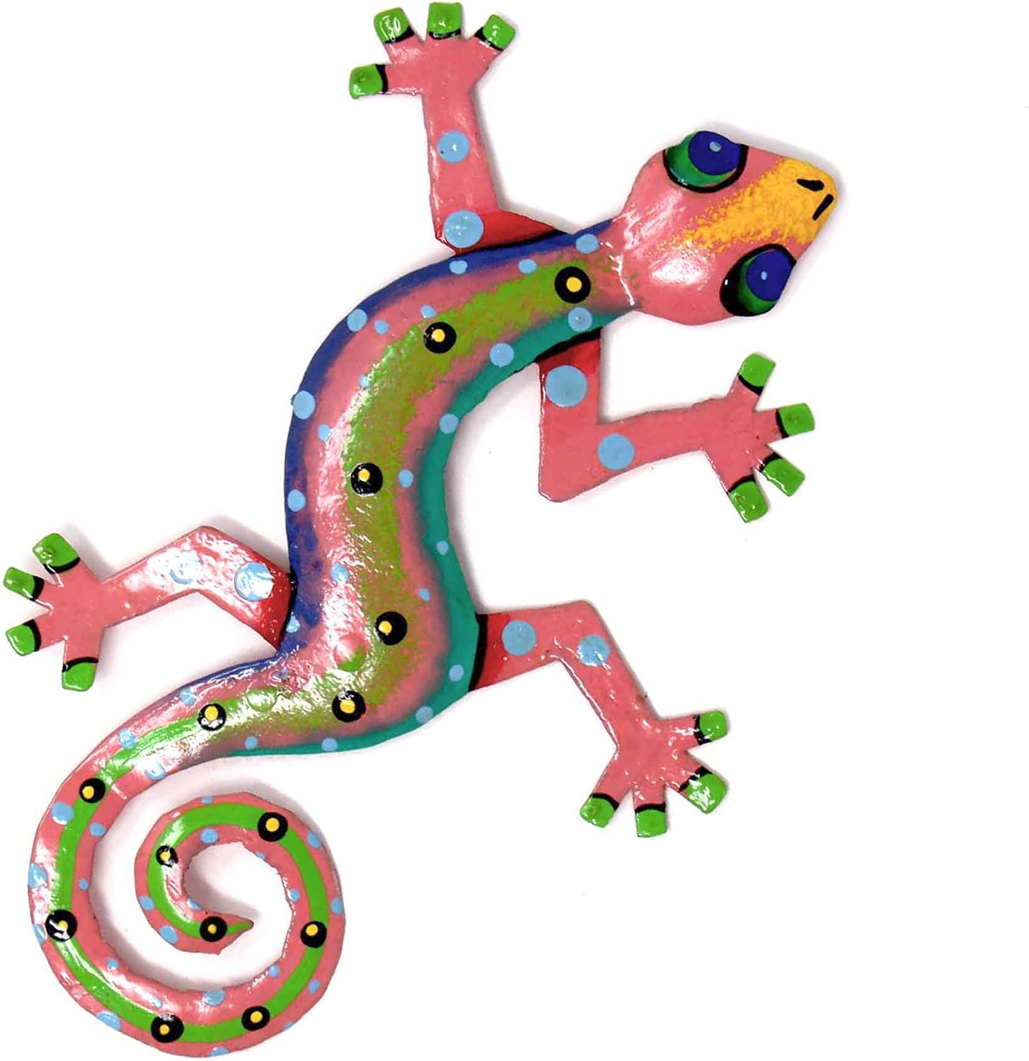 Global Crafts 8" Painted Gecko Recycled Haitian Metal Wall Art Blue Green, Florida