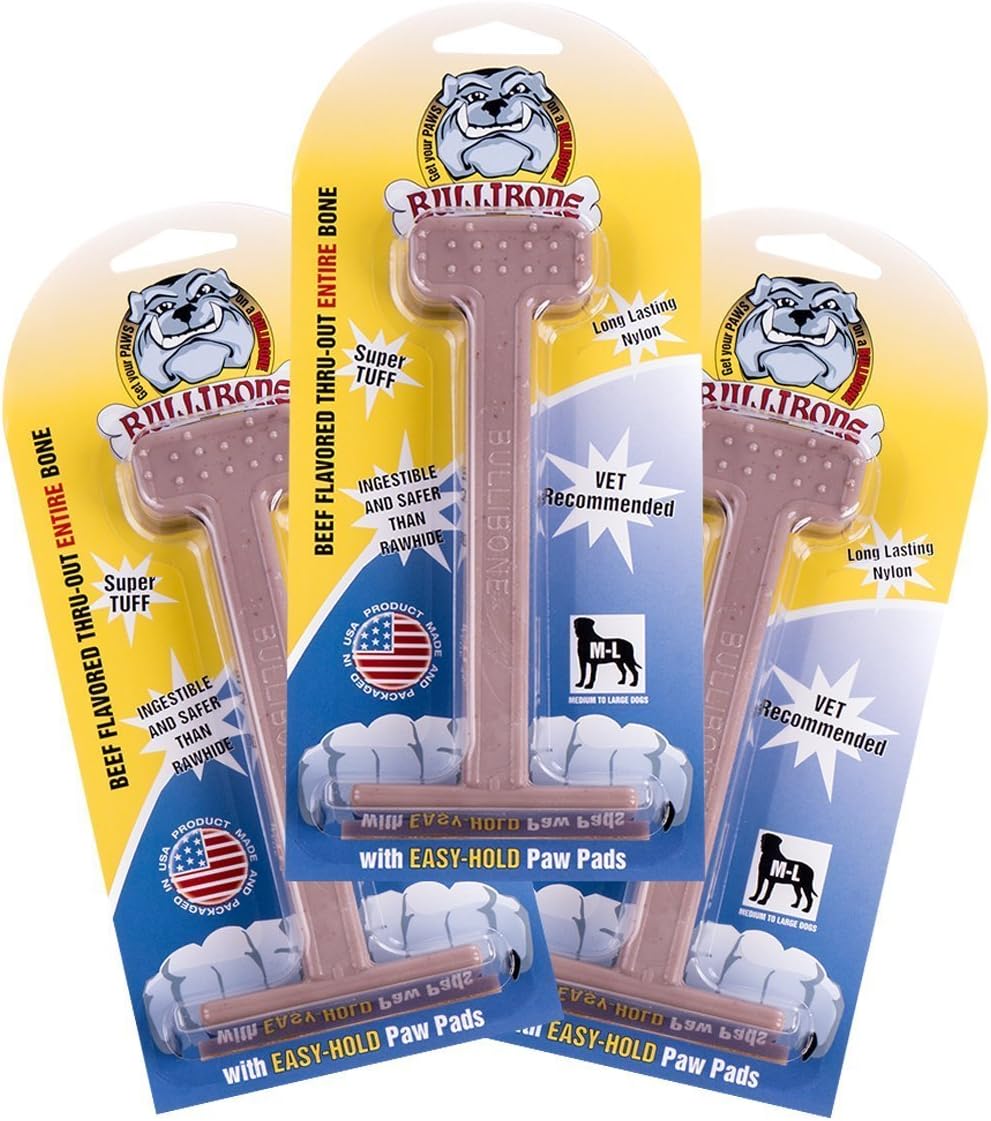 Bullibone Nylon Dog Chew Toy for Aggressive Chewers - Dental Hygiene Bone with Beef Flavor, Durable Tough Chew Toys for Small Dogs, Indestructible Dog Bone - 3 Pack