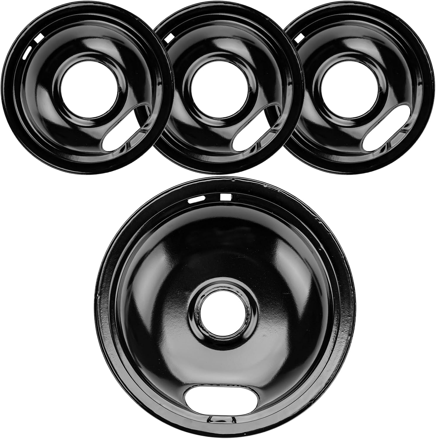 W10290350 W10290353 Porcelain Burner Drip Pans Compatible with Whirl-pool Electric Stove Range Top Drip Bowls Includes 1 Large 8-Inch and 3 Small
