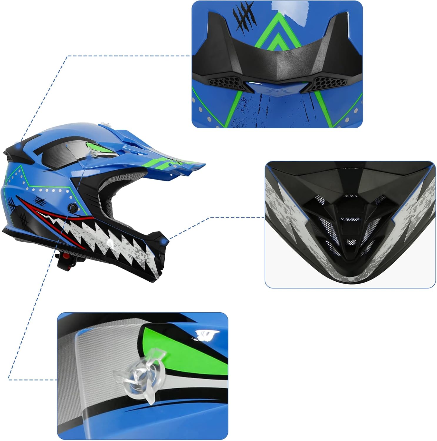 Kids Dirt Bike Helmet Youth Motorcycle Helmet DOT-Certified Full Face Helmets for Motocross ATV Off-Road Street Bike with Goggles & Gloves, Blue Flame Medium | Motorcycle Riding Gear included Goggles & Gloves, Ultra-Lightweight, For ATV UTV Off-Road, Blu…