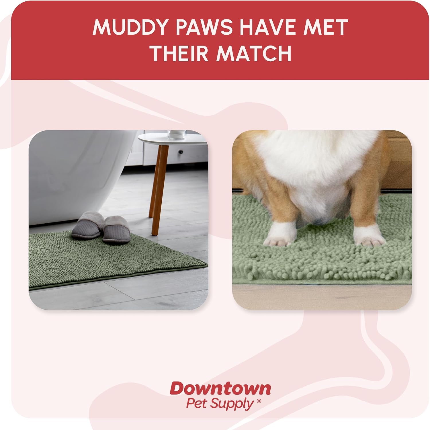 Dog Mud Mat, 31" x 20" Sage – Thick Microfiber Entry Rug for Snow, Mud & Salt – Absorbent, Quick-Dry, Washer-Safe & Non-Slip, Medium