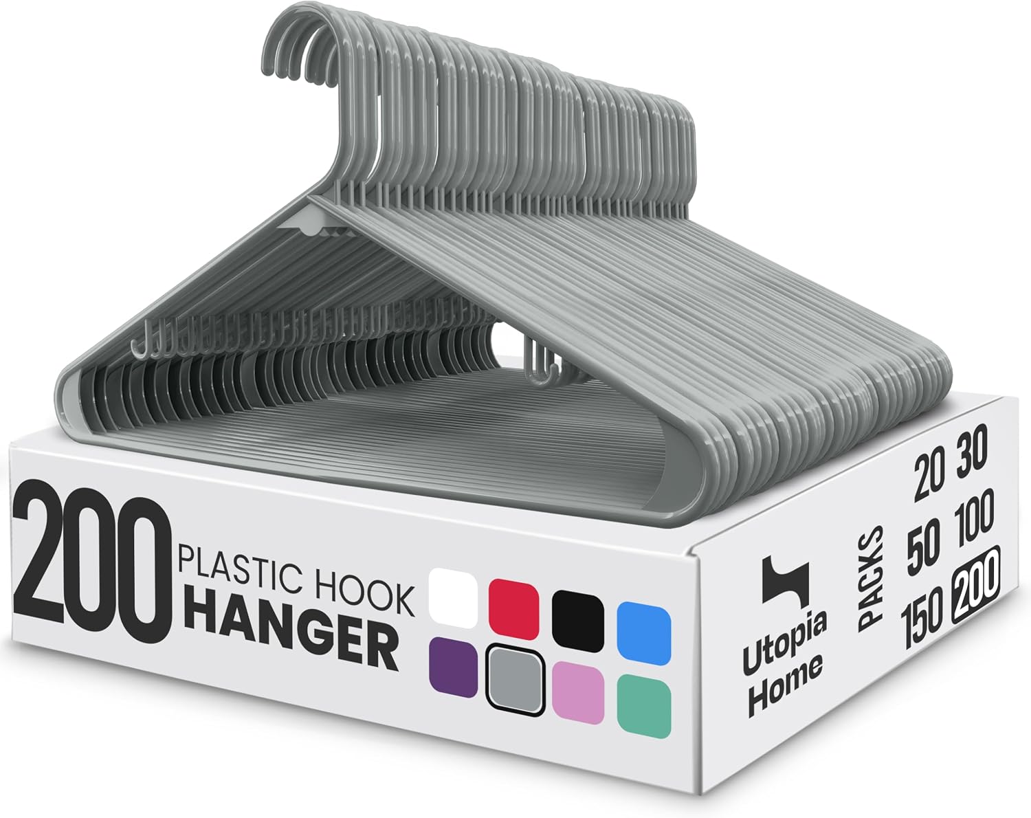 Utopia Home Plastic Hangers 50 Pack – Built-in Strap Hooks Black