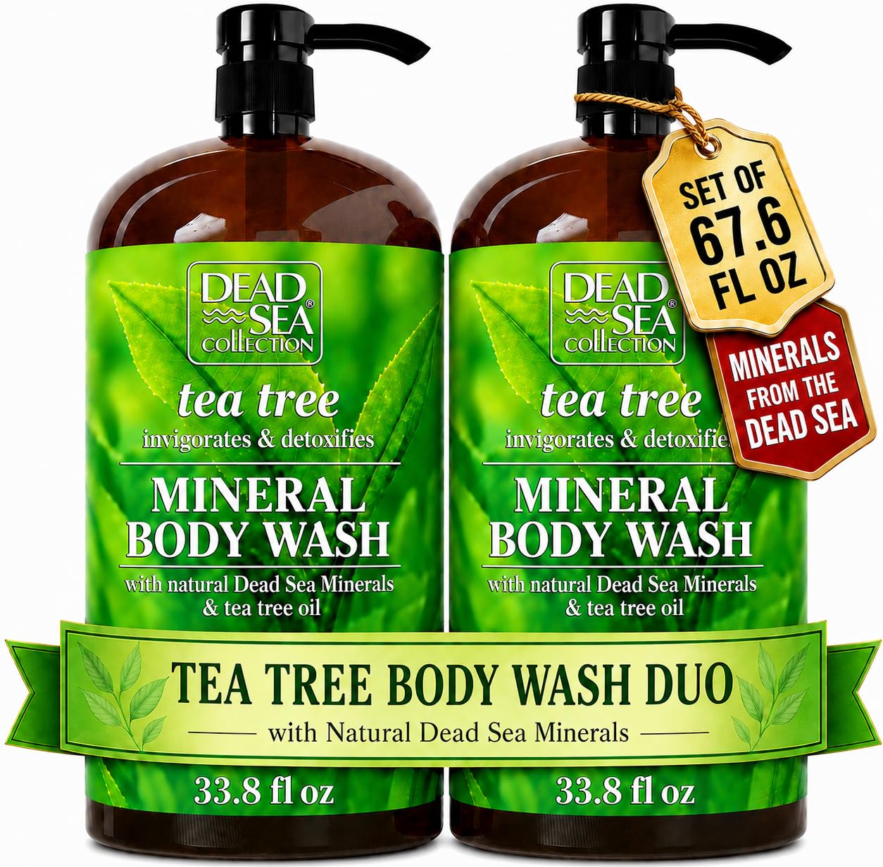 Dead Sea Collection Coconut Body Wash for Women and Men - with Pure Dead Sea Minerals and Coconut Oil - Cleanses and Moisturizes Skin - Pack of 2 (67.6 fl. oz)