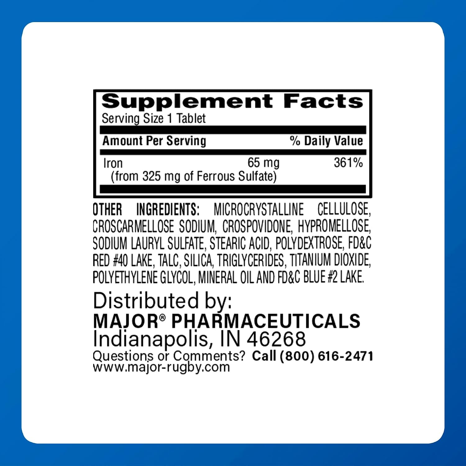 Major Ferosul - Ferrous Sulfate 325mg Tablets with 65mg of Elemental Iron - Iron Supplement for Women, Men - Red - 100 Count (1 Pack)