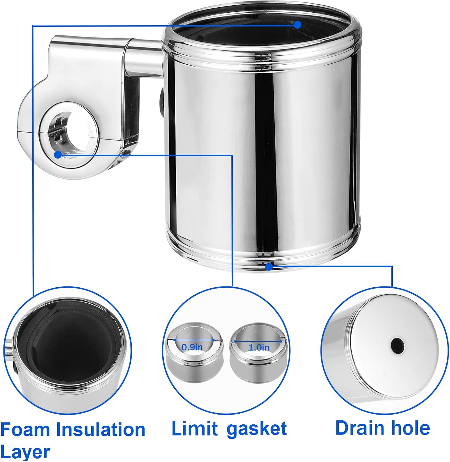 Motorcycle Handlebar Mount, Cup Drink Water Bottle Holder for Handlebar, Armrest, Roll Bar