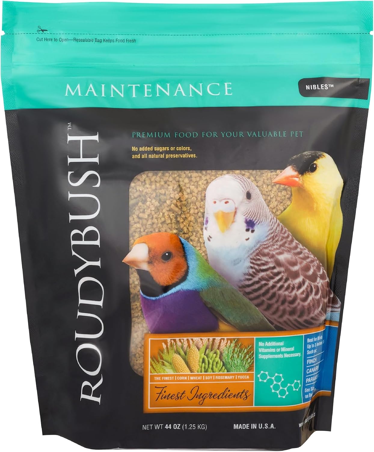 RoudyBush Daily Maintenance Food for Birds - Scientifically Formulated Bird Feed - Bird Food Pellets w/Corn, Wheat, Soy & More - Nutritious & Healthy Feed for Birds (Mini, 44oz)