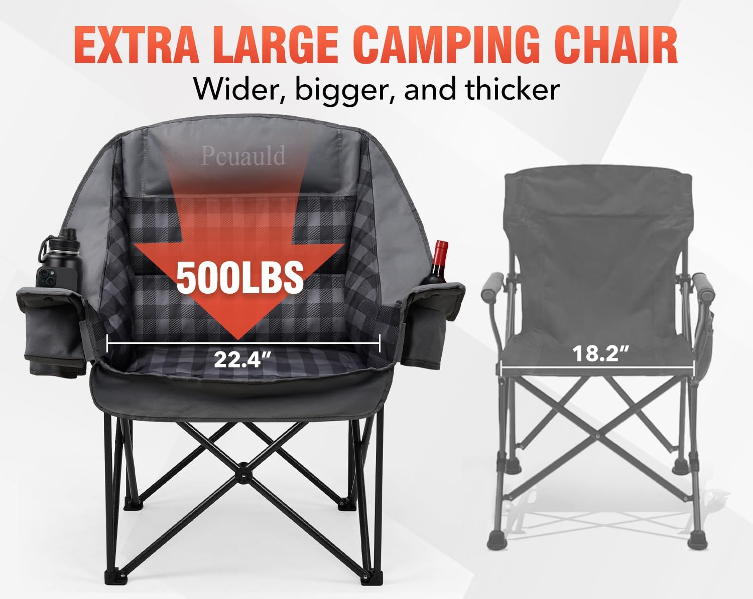 Camping Chairs for Adults Heavy Duty Padded Folding XL Camp Chairs with Cup Holder, Supports 500lbs