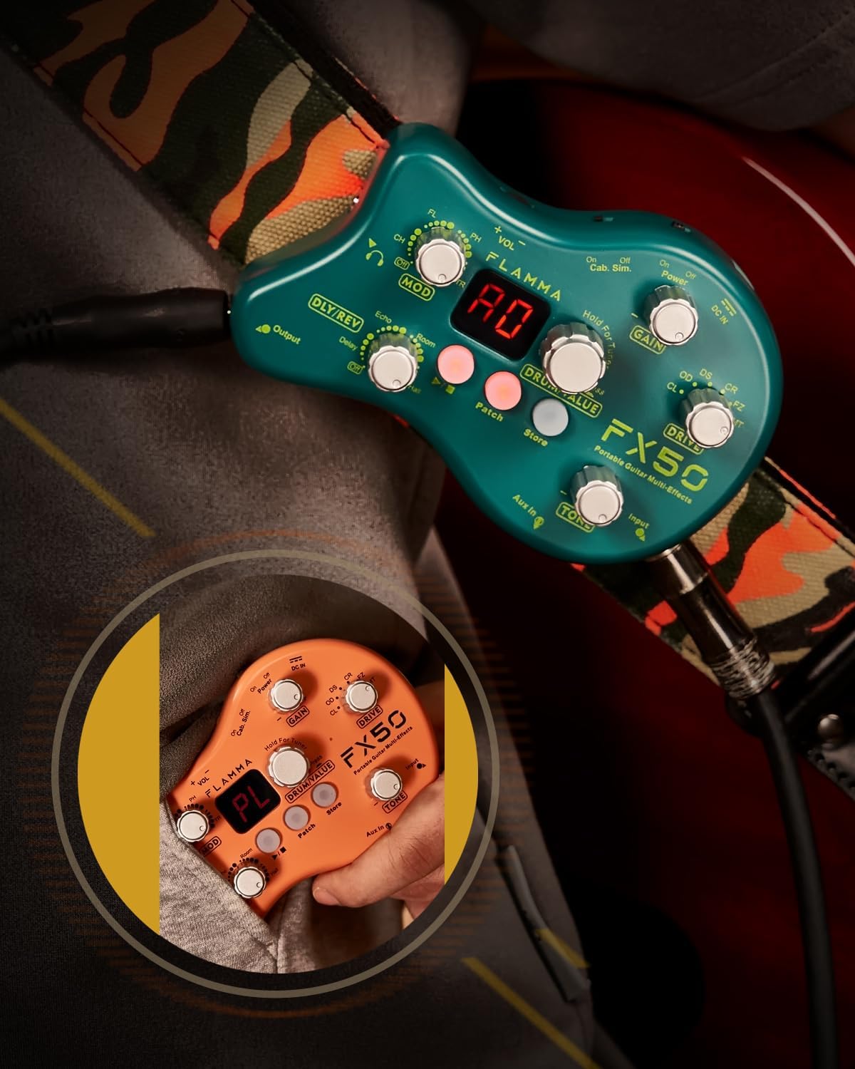 FLAMMA FX100 Guitar Multi-effects Pedal with 55 Amp Models 151 Built-in Effects 80' Looper 40 Drum Machine 10 3rd Party IR Slots Headphone OTG for
